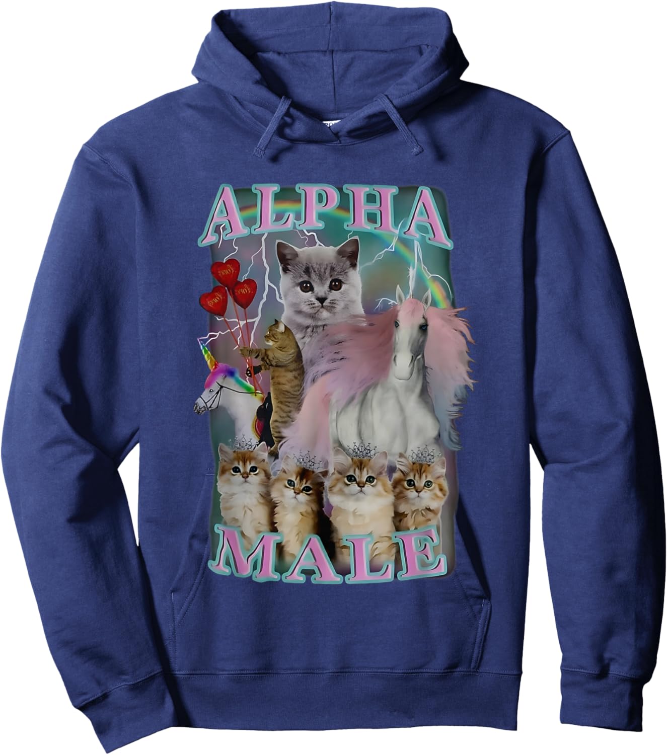 Alpha Male Meme Cat And Unicorn Funny Women Hoodie - Hoodie | Navy