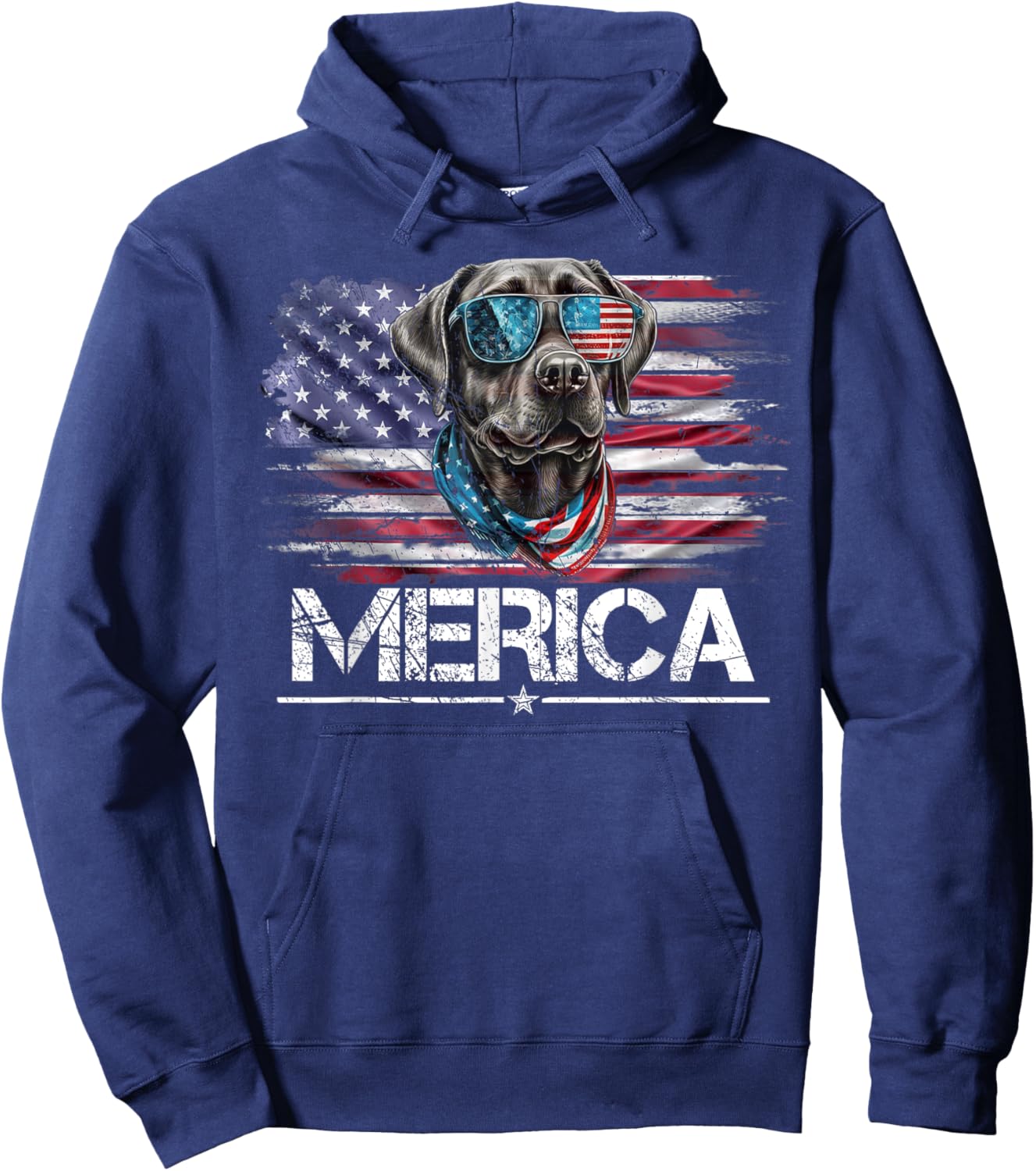 Vintage Labrador Dog, Merica Lab Dog USA Flag Funny Hoodie - Hoodie | Navy