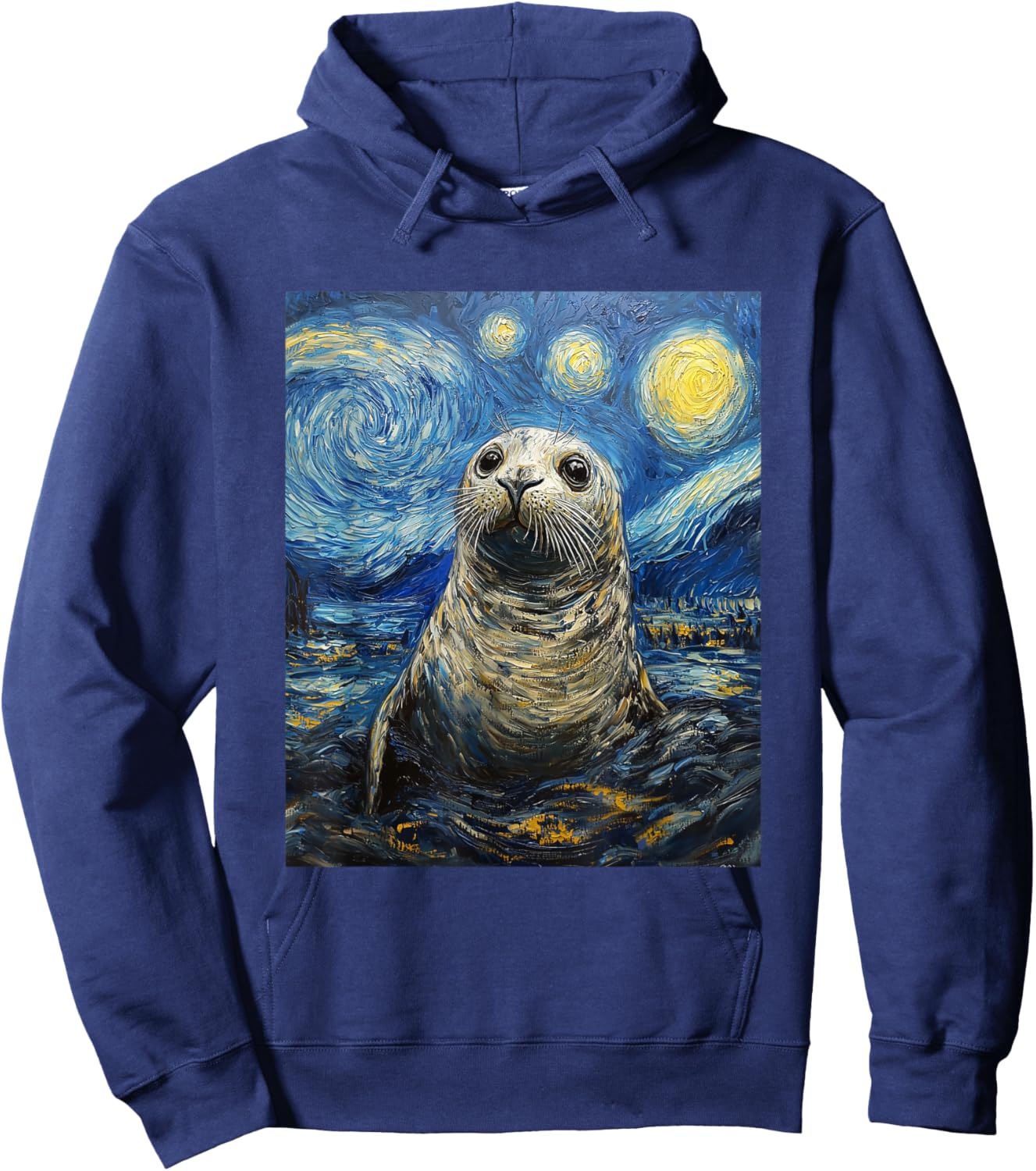 Cute Seal Sea Lion - Van Gogh Style - Starry Night Graphic Hoodie - Hoodie | Navy