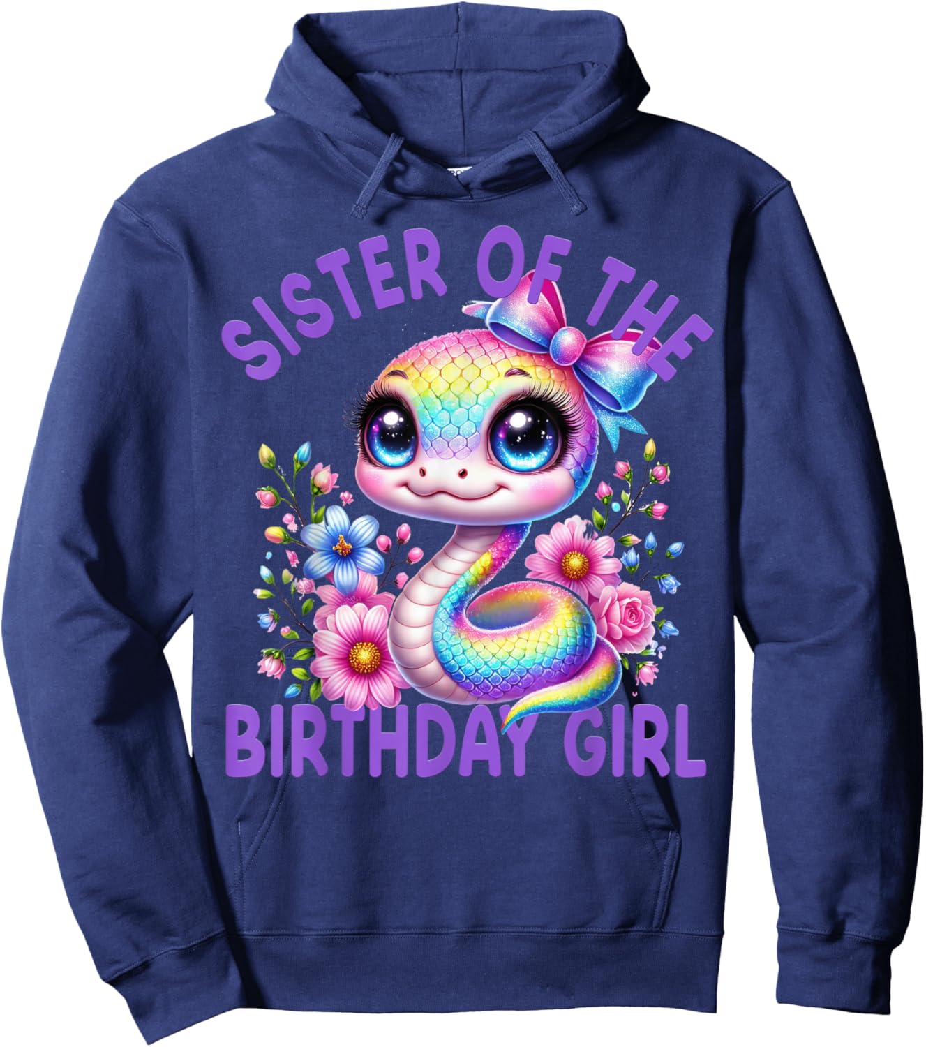 Sister of Birthday Girl Snake Party Rainbow Matching Family Hoodie - Hoodie | Navy