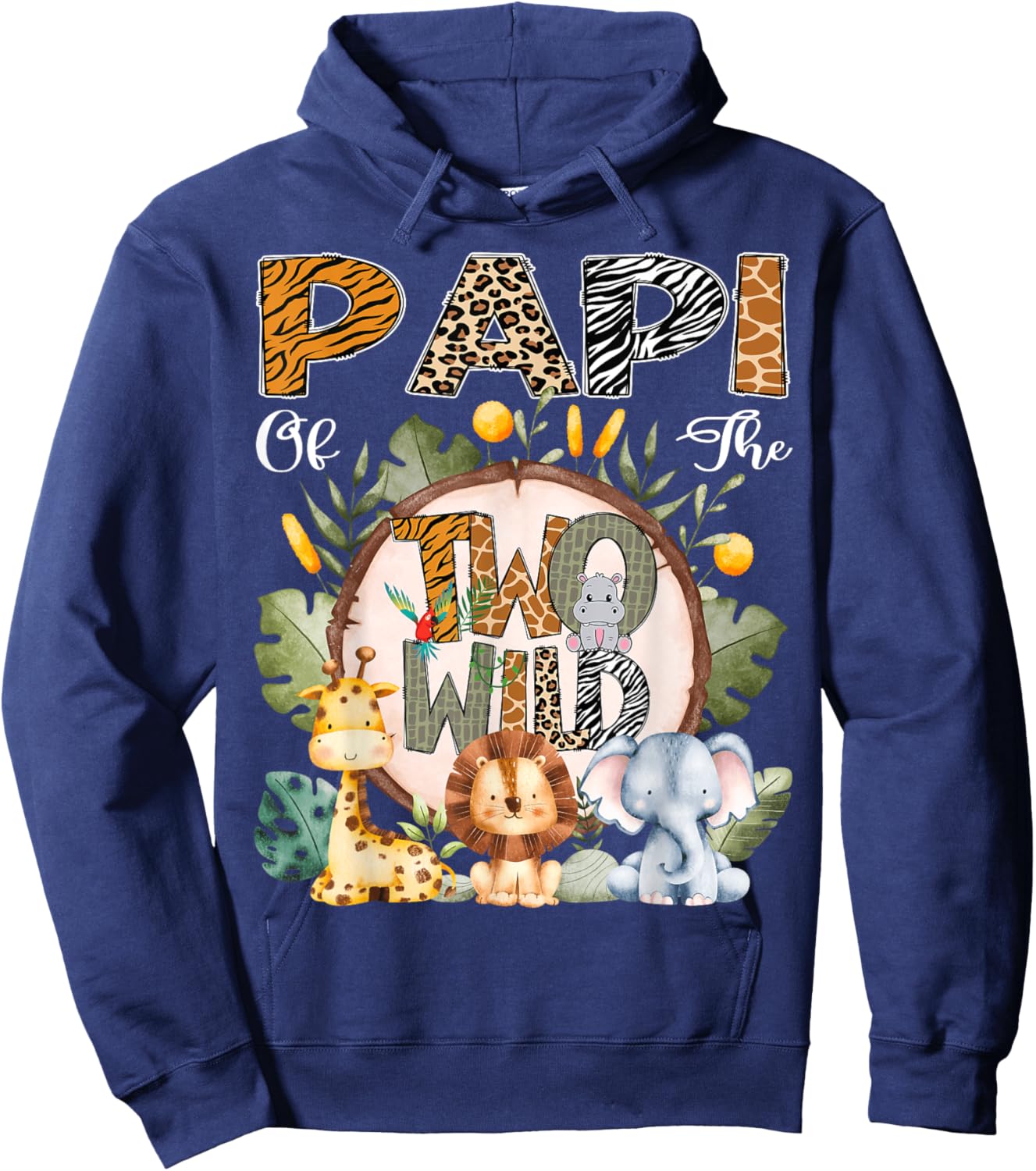 Papi Of The Two Wild Animal Safari 2Nd Birthday Party Hoodie - Hoodie | Navy