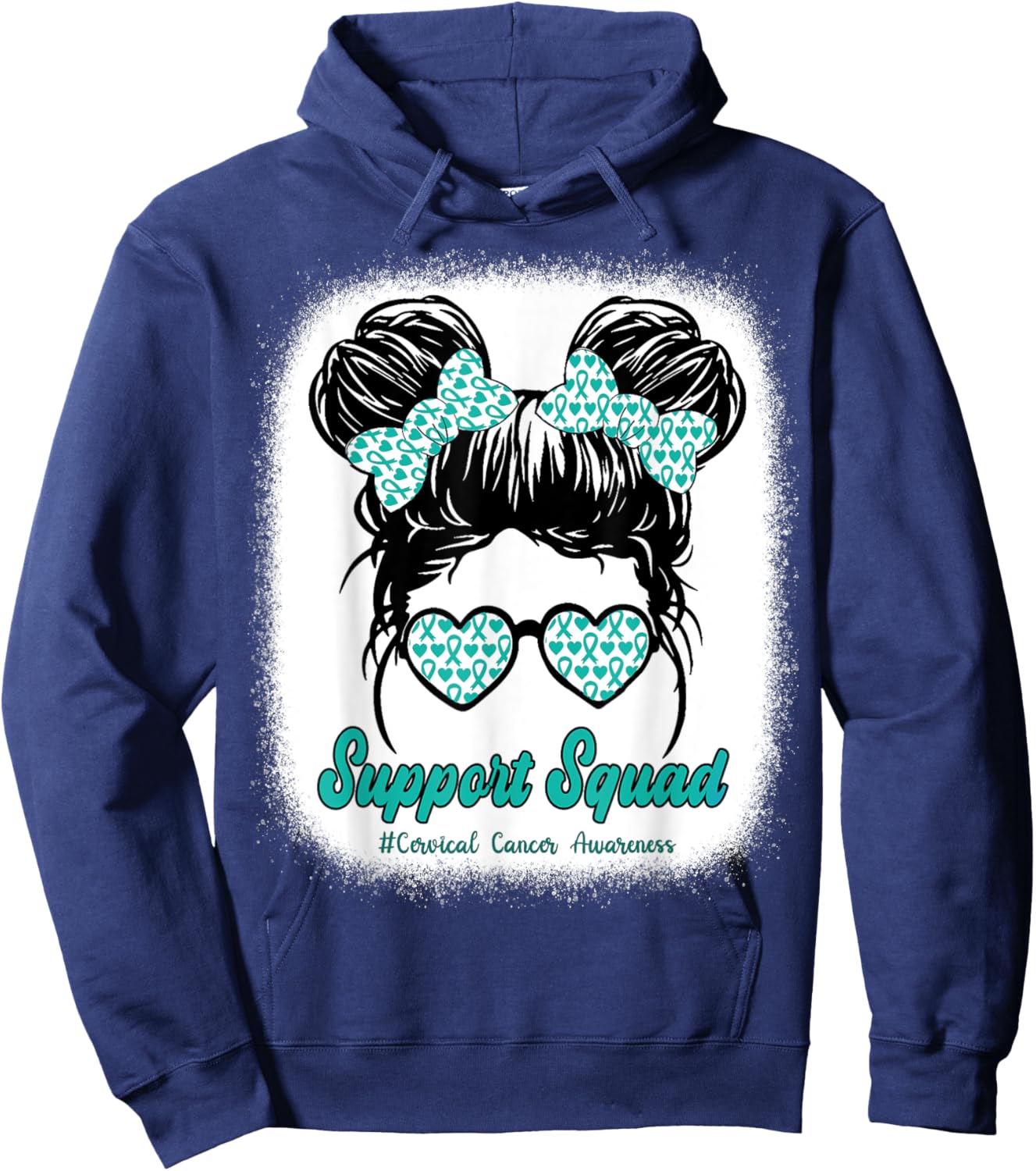 Support Squad Cervical Cancer Awareness Teal & White Ribbon Hoodie - Hoodie | Navy