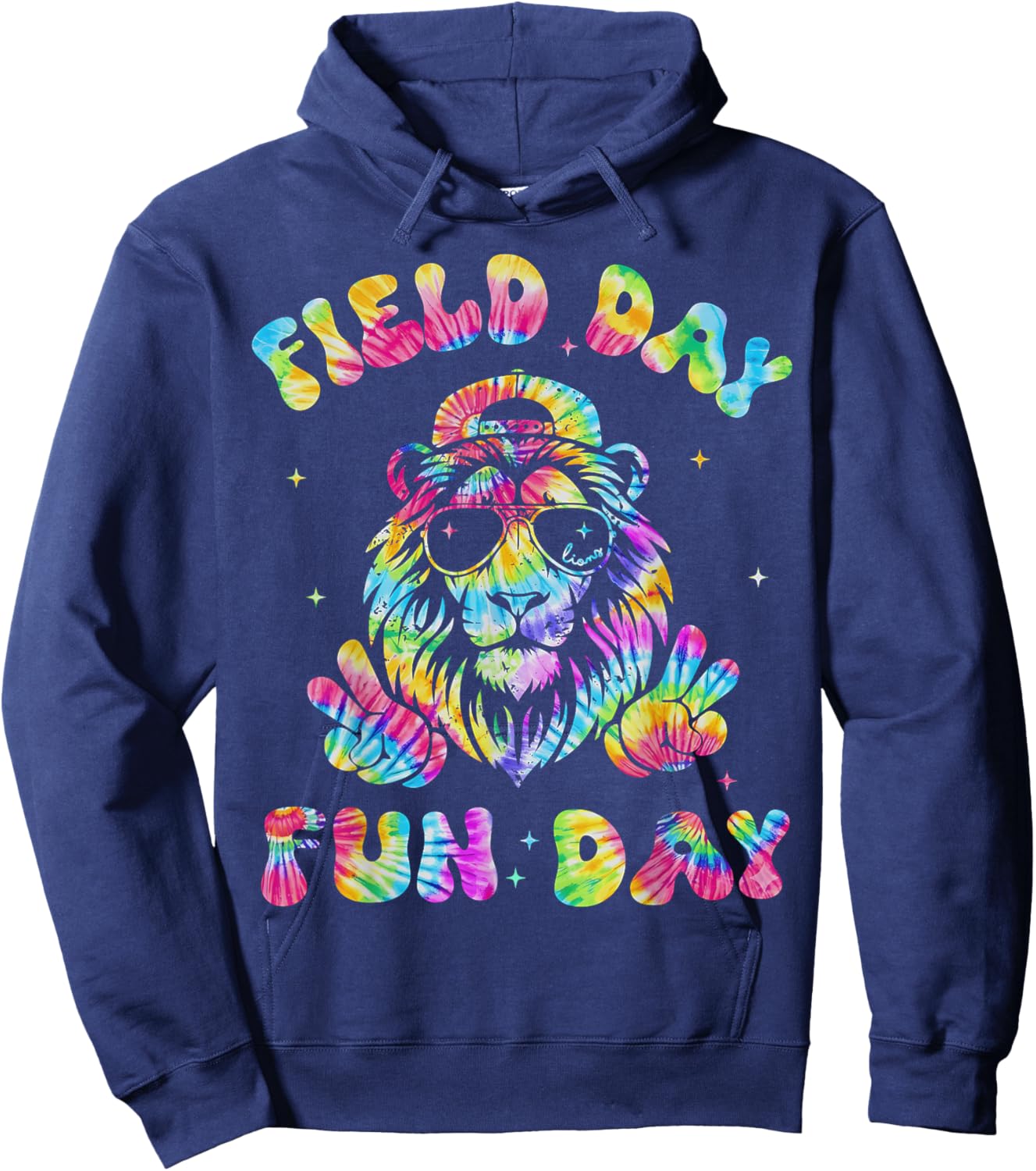 Retro Tie Dye Field Day Fun Day Teacher Kids Lions School Hoodie - Hoodie | Navy