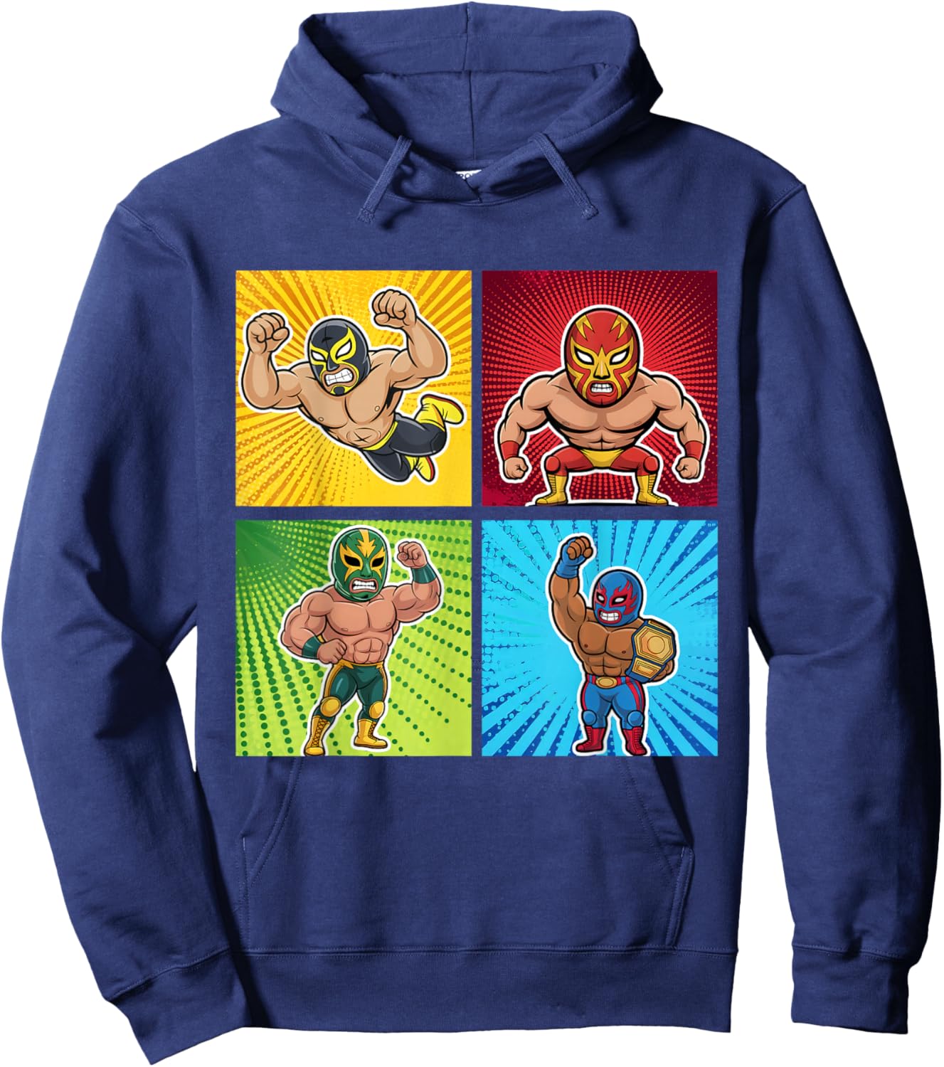 Wrestling Comic Book Wrestler Mexican Lucha Libre Mask Hoodie - Hoodie | Navy