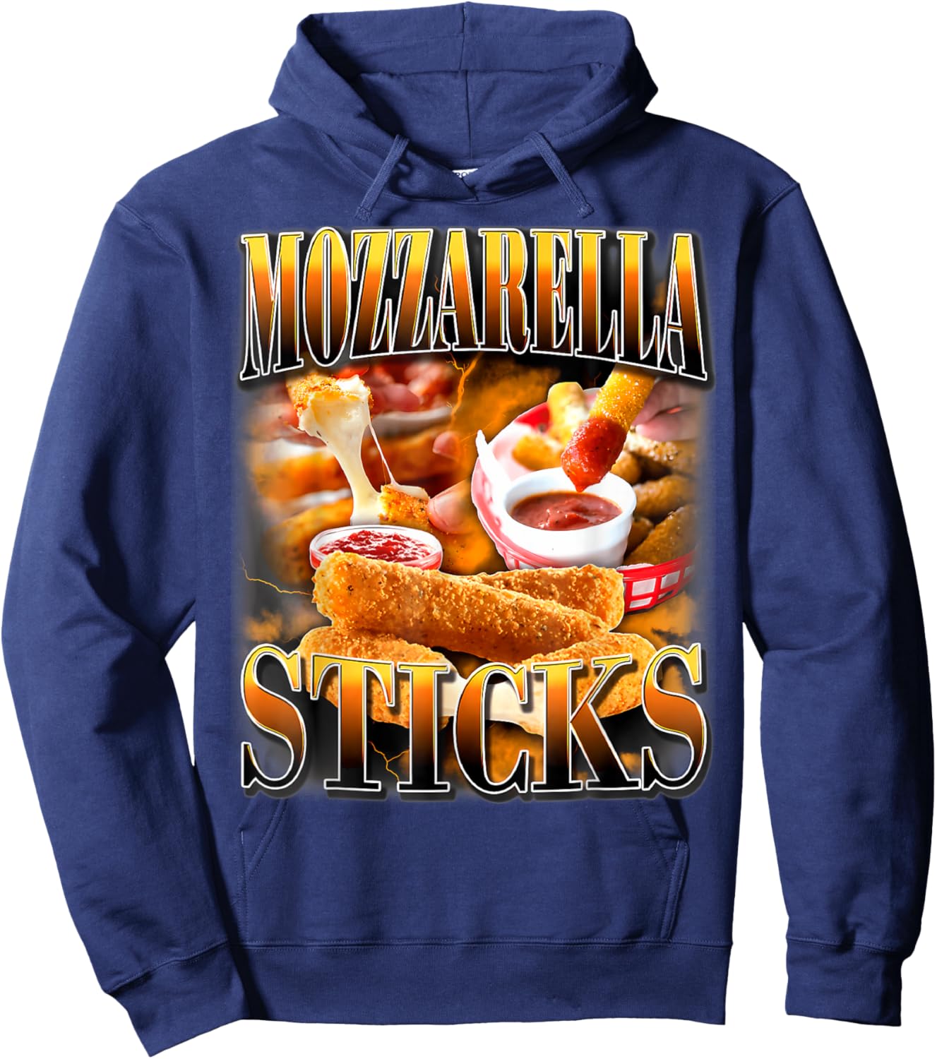 Mozzarella Cheese Sticks Bootleg Rap CD Aesthetic Funny Meme Hoodie - Hoodie | Navy