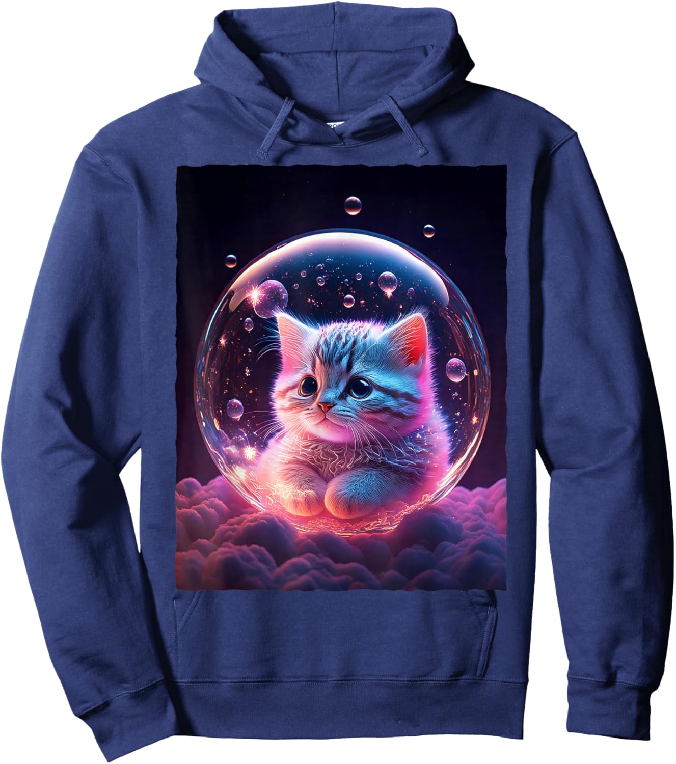 Galaxy Cat In Bubble Space Kitten Kawaii Anime Cosmic Nebula Hoodie - Hoodie | Navy