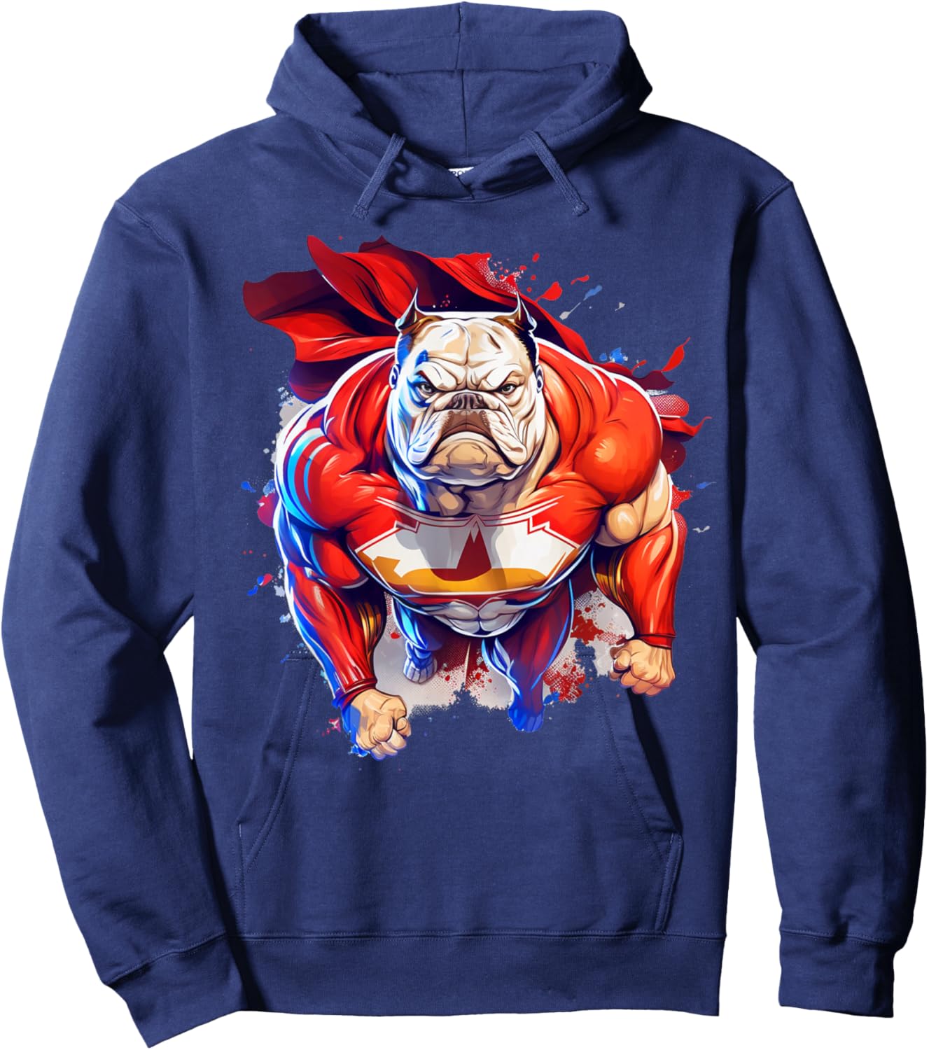 Superhero Bulldog Red Cape Super Hero Dog Hoodie - Hoodie | Navy