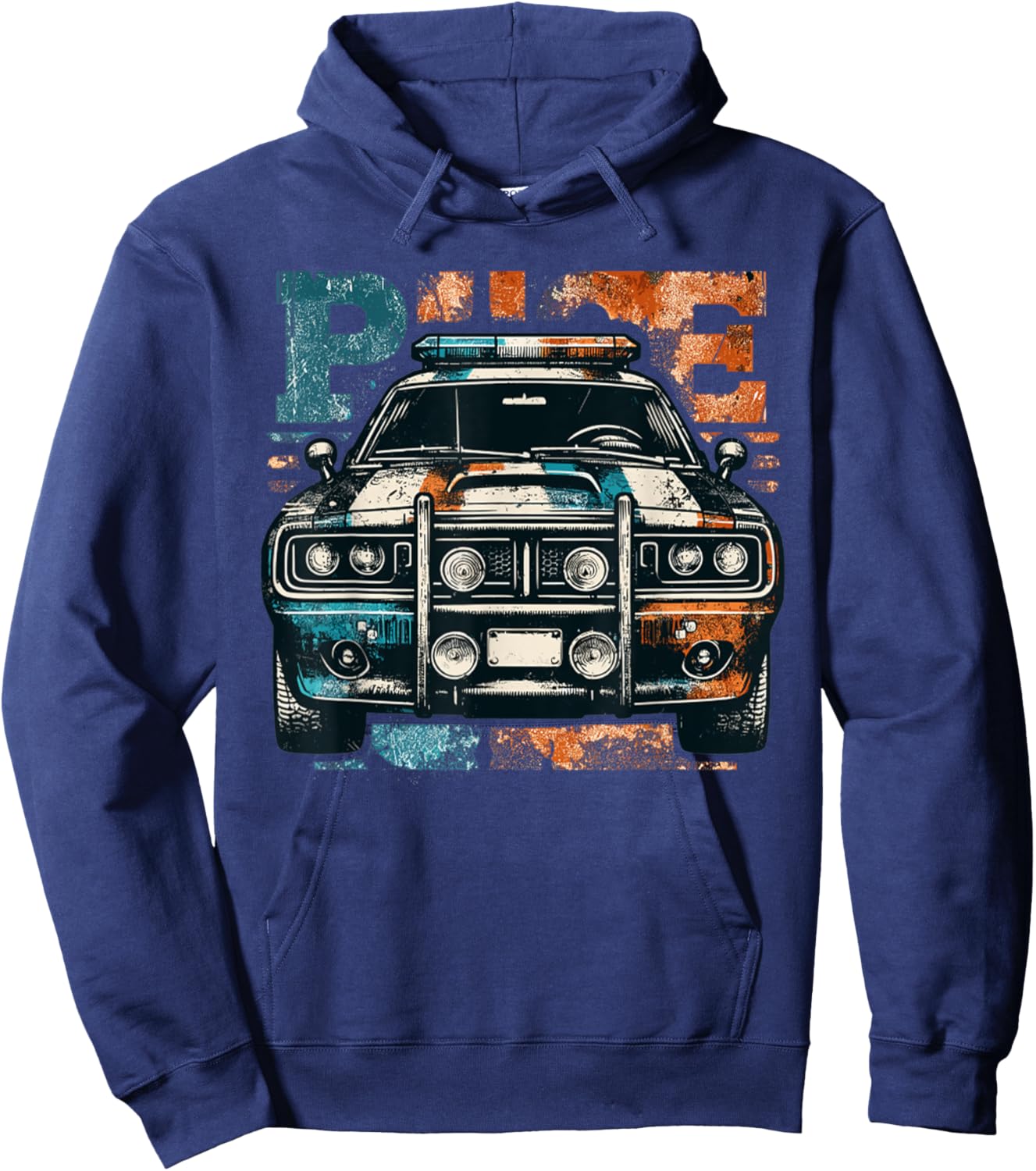 Vintage Police Car Old Car USA Flag Police Lights Hoodie - Hoodie | Navy