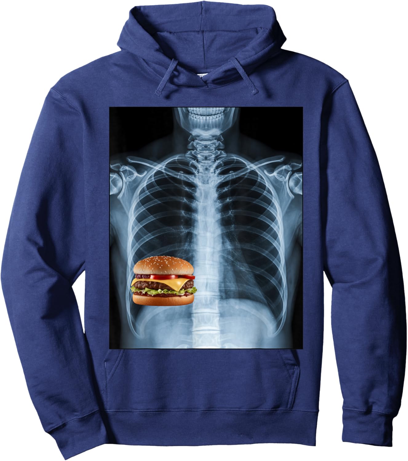 Rib Cage X-Ray Cheeseburger Funny Food Humor Anatomy Hoodie - Hoodie | Navy