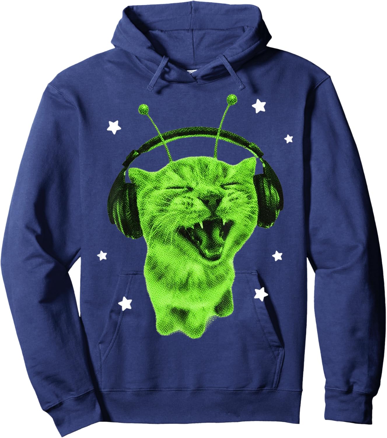 Funny Y2K Alien Cat Meme Retro Silly Cat Vintage Space Kitty Hoodie - Hoodie | Navy