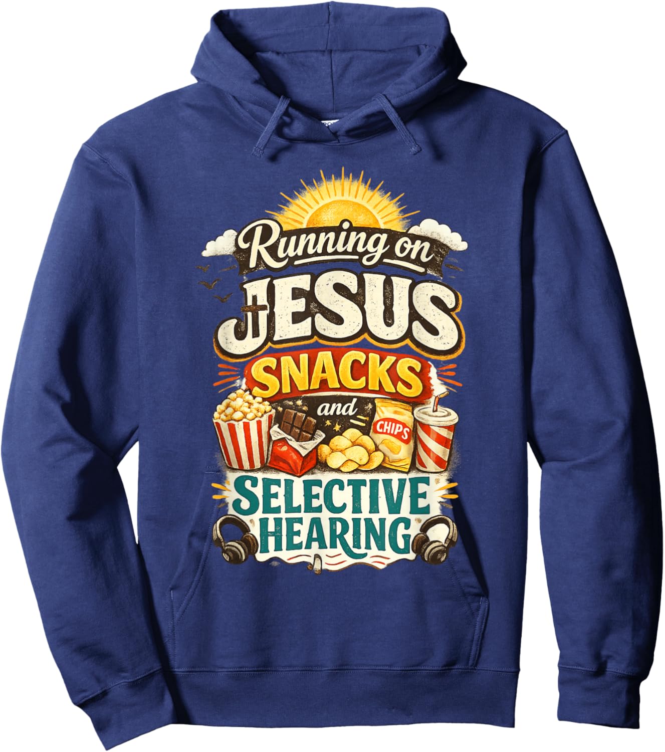 Running on Jesus Snacks & Selective Hearing Funny Christian Hoodie - Hoodie | Navy