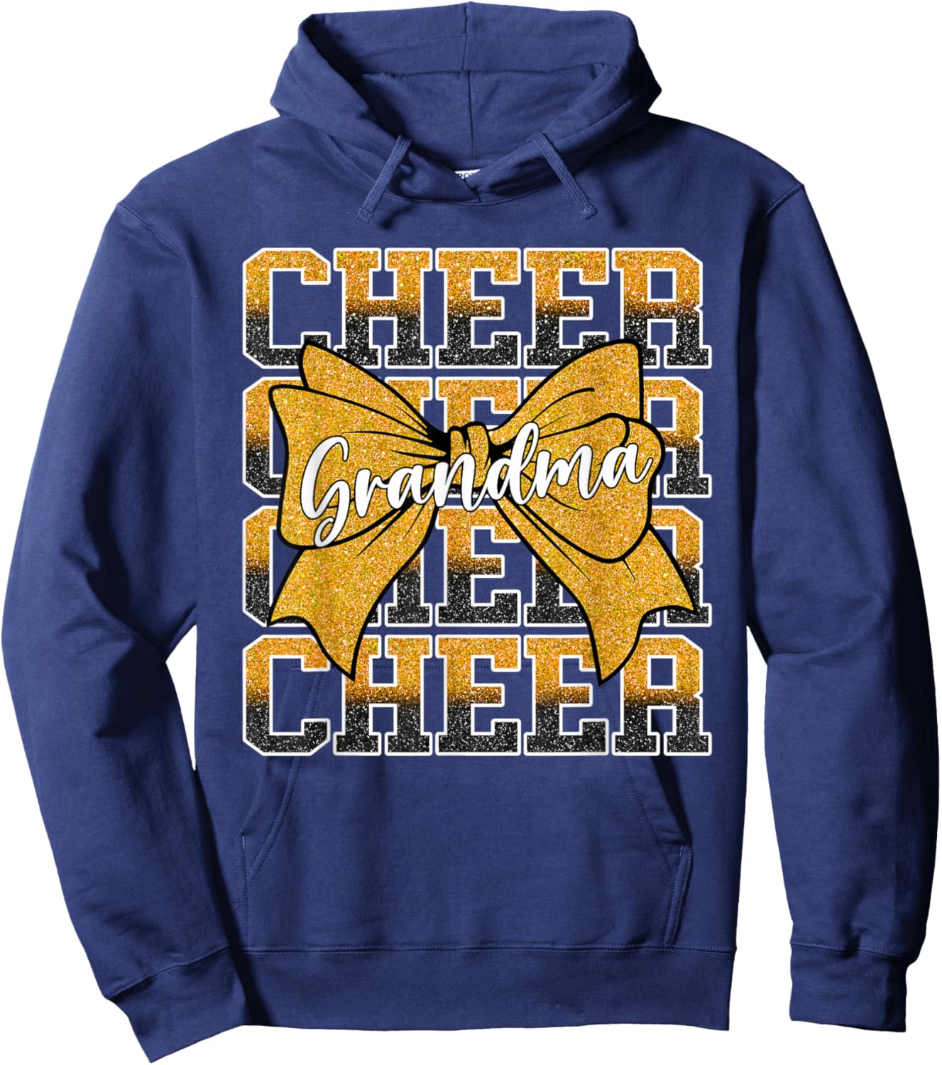 Coquette Cheer Grandma Bow Cheerleader Cheerleading Gold Hoodie - Hoodie | Navy