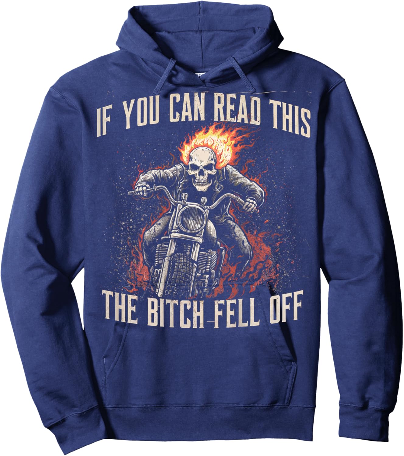 Funny Motocross Dirt Bike Bikers Awesome Motorbike If You Can Read This The Bitch Fell Off Biker Back Print -Adults Black Small Modern Short Sleeve Hoodie - Hoodie | Navy