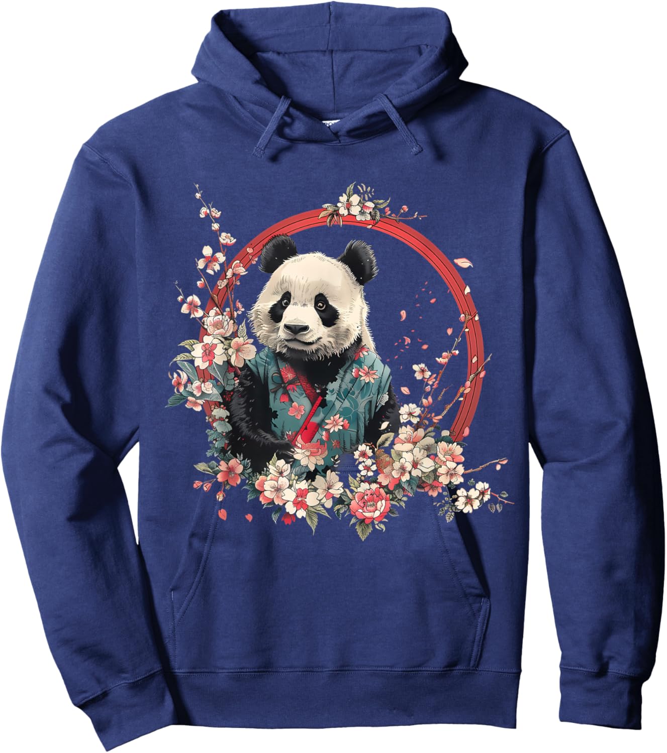 Japanese Samurai Warrior Animals Samurai Panda Bear Floral - Black, Small, -Adults, Women, Short Sleeve, , Novelty , Animals, Vacation, Spring, Summer Hoodie - Hoodie | Navy