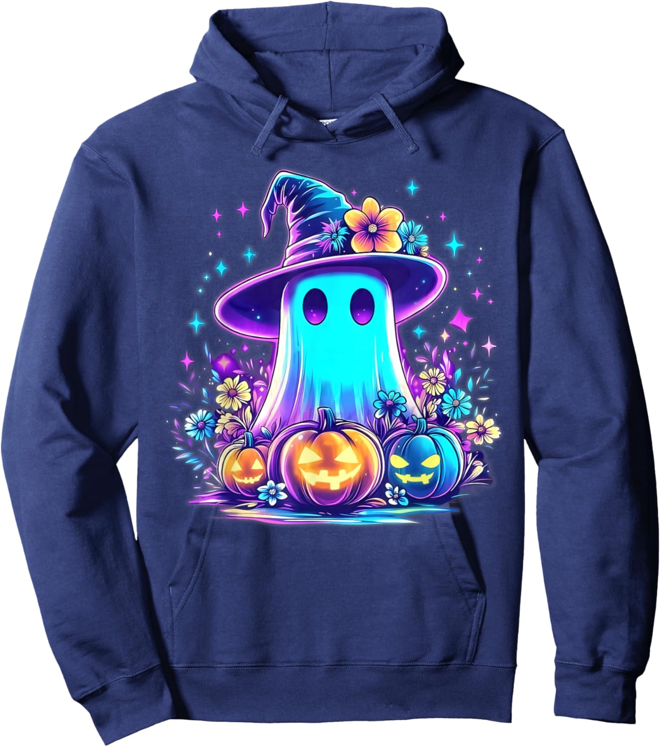 Pastel Galaxy Ghost Halloween Girl Kids Ghost Coquette Bow Hoodie - Hoodie | Navy