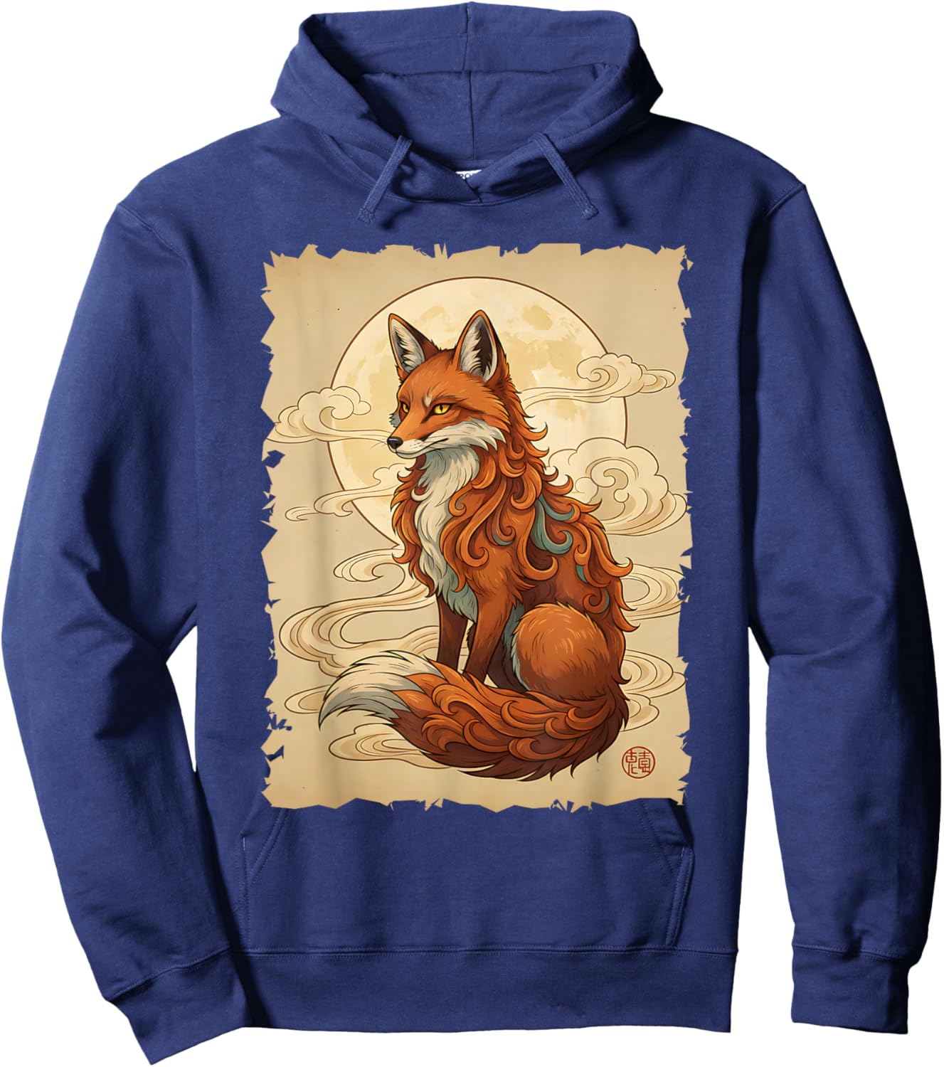 Fox Japanese Art Kitsune Style Kawaii Anime Traditional Fox Hoodie - Hoodie | Navy