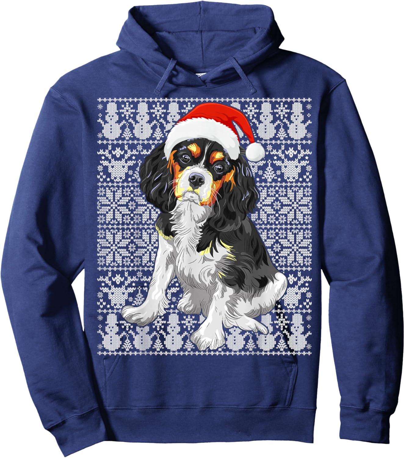 Cavalier King Charles Spaniel Dog Santa Hat Ugly Christmas Hoodie - Hoodie | Navy