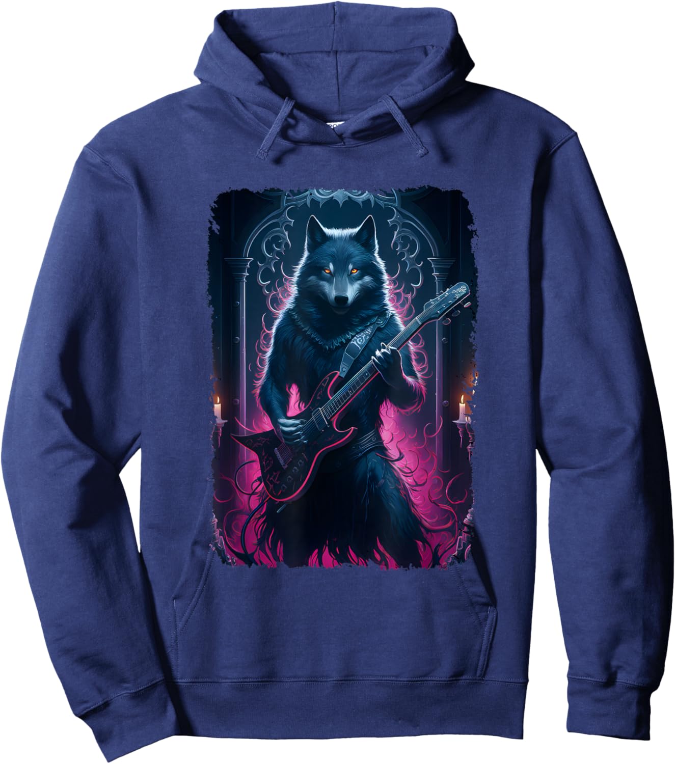 Wolf Playing Guitar Lover Rock Star Rock And Roll Guitarist Hoodie - Hoodie | Navy