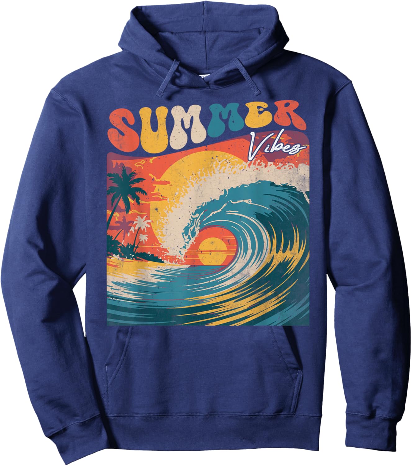 Hello Summer Vibes Groovy Hawaiian Surf Island Wavy Hawaii Hoodie - Hoodie | Navy