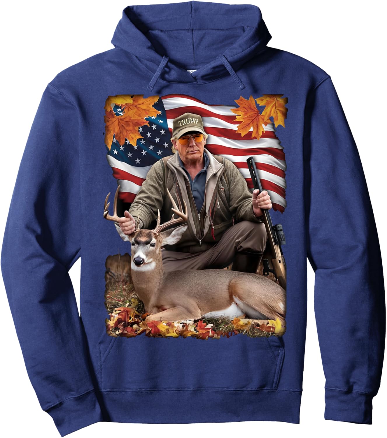 Vintage USA Flag Trump Hunting Deer Hunting Deer Season Hoodie - Hoodie | Navy