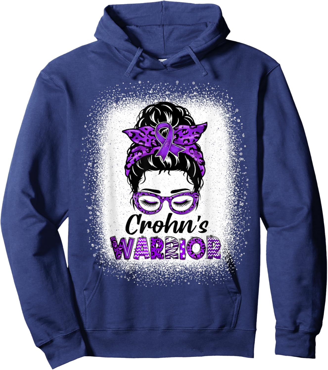 Crohns Disease Warrior Women Messy Bun Crohn's Awareness Hoodie - Hoodie | Navy