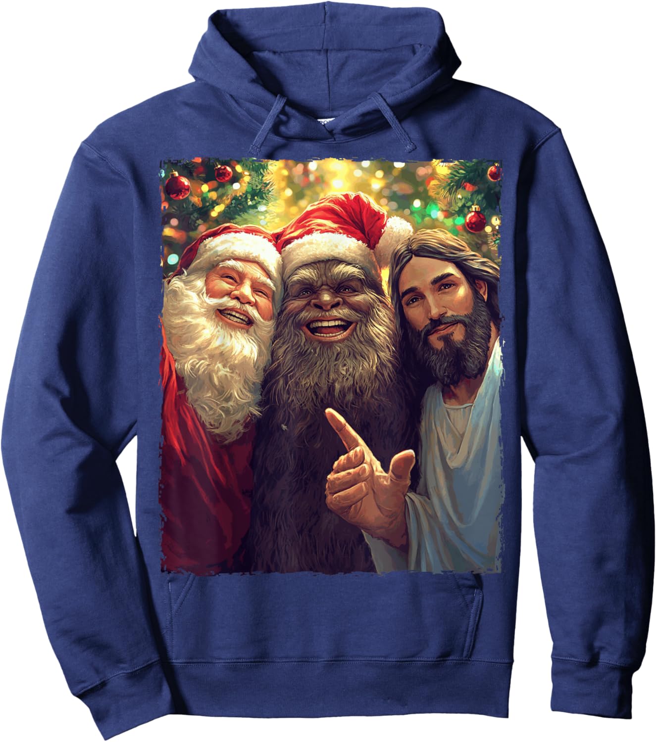 Funny Bigfoot Sasquatch Selfie Santa Jesus Xmas Christmas Hoodie - Hoodie | Navy