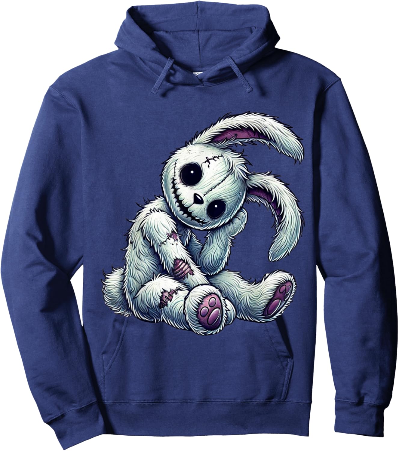 Zombie Bunny Stitched Easter gothic and Creepy Halloween Hoodie - Hoodie | Navy