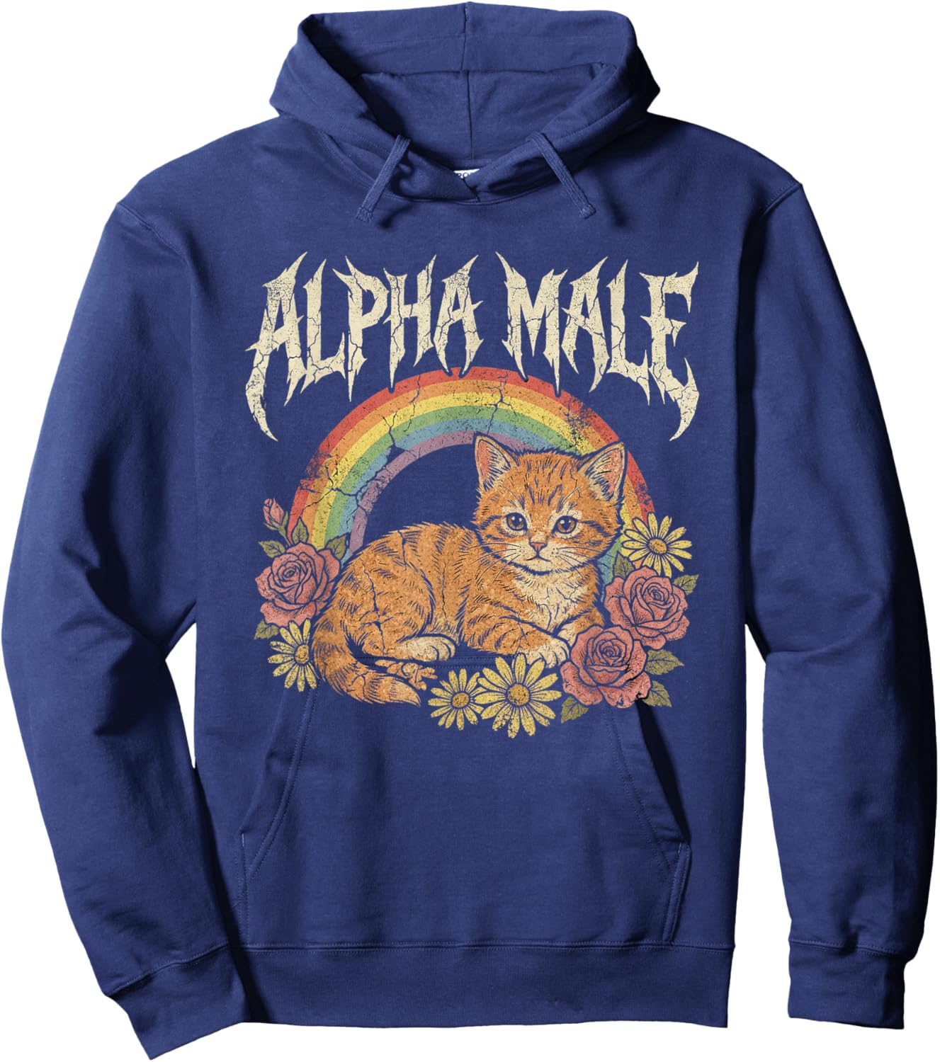 Alpha Male Kitten Funny Cat Rainbow Floral Meme Men Hoodie - Hoodie | Navy