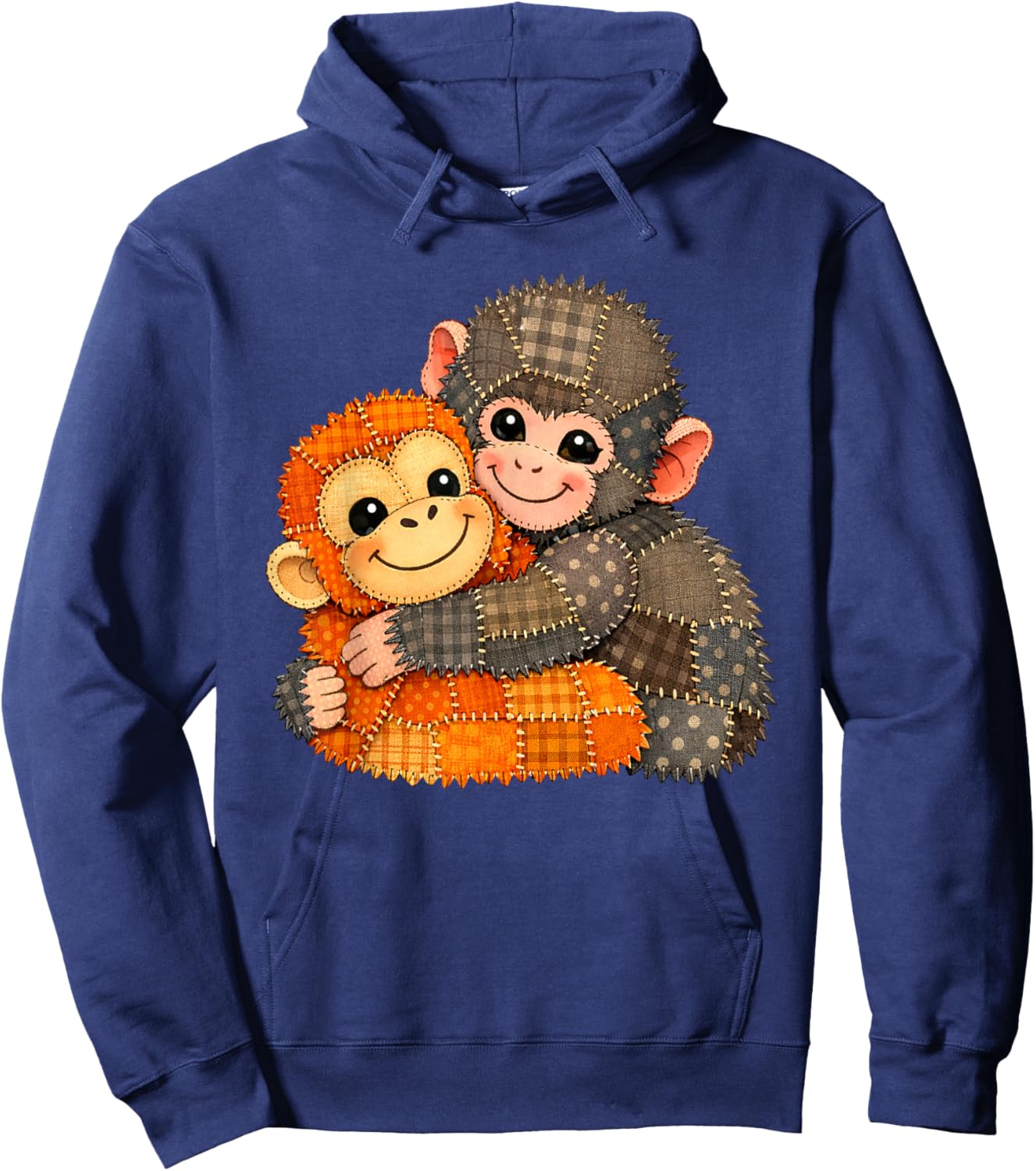 Cute Baby Monkey Plush Hugging Mother Animal Art Emotional Hoodie - Hoodie | Navy