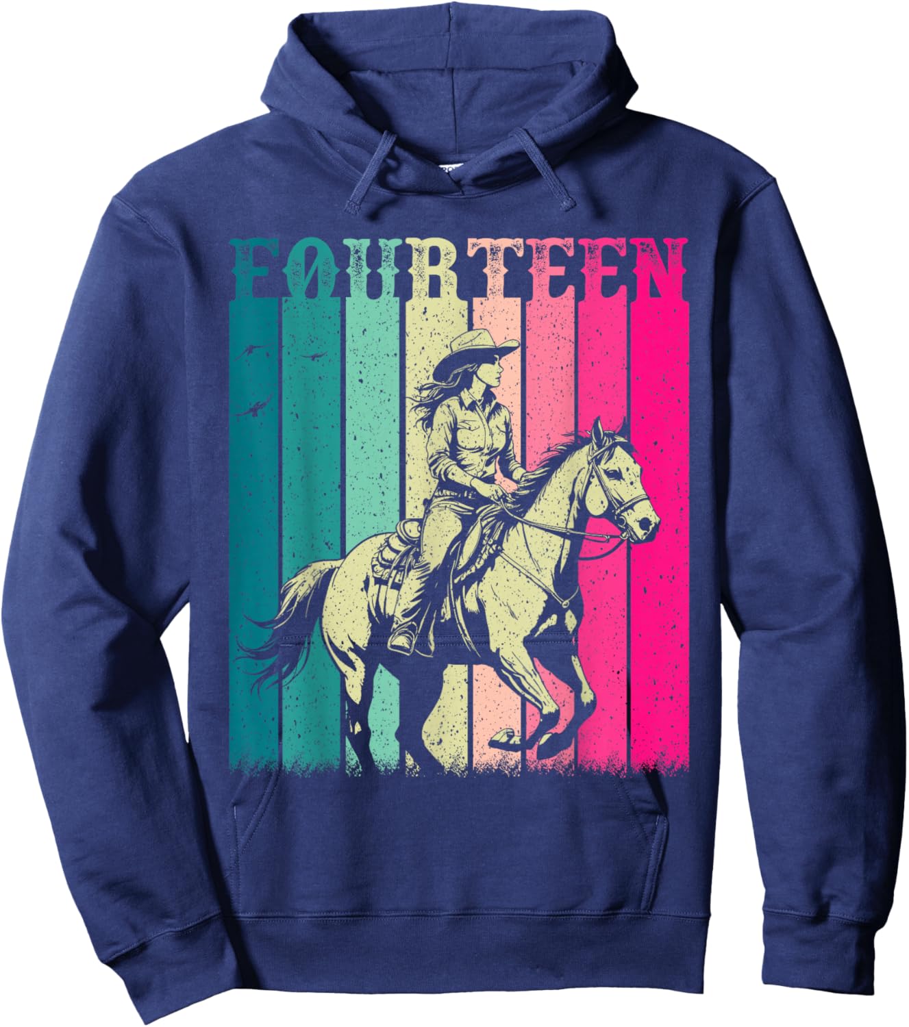 Cowgirl 14th Birthday Girls 14 Year Old Western Rodeo Party Hoodie - Hoodie | Navy