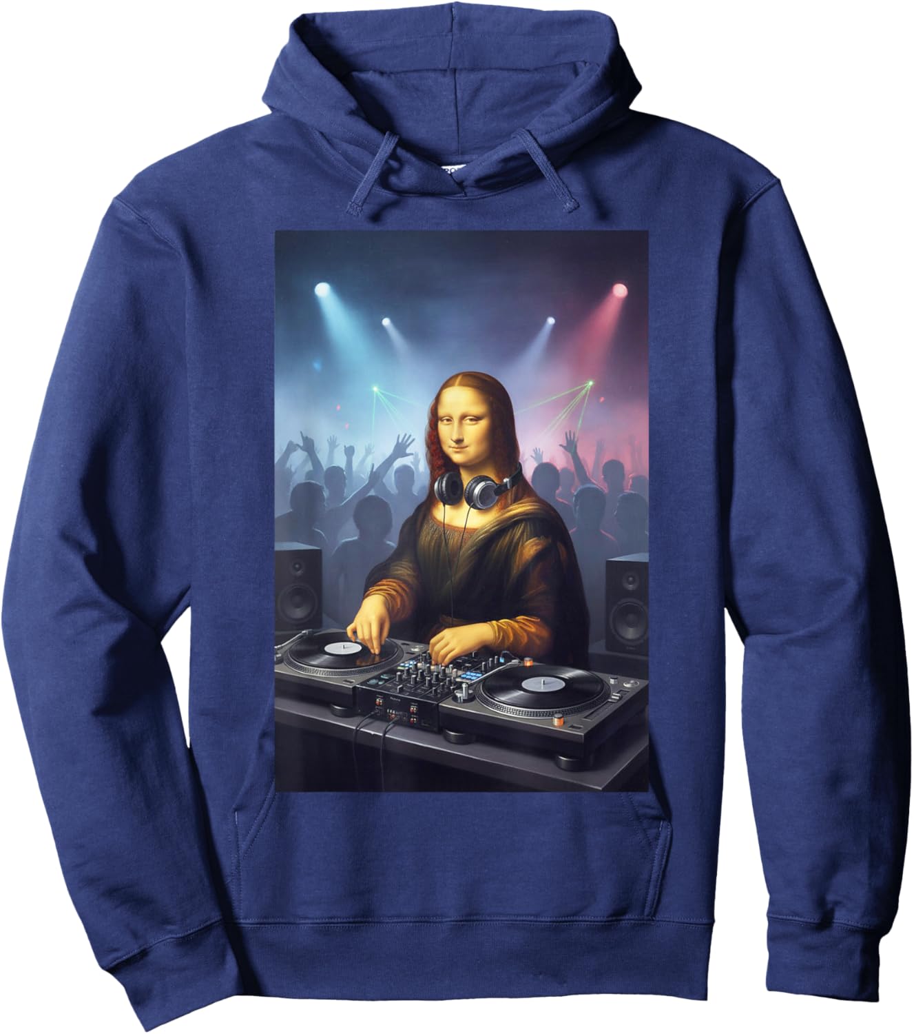 Funny Parody Mona Lisa DJ Party Crowd Art Design Hoodie - Hoodie | Navy