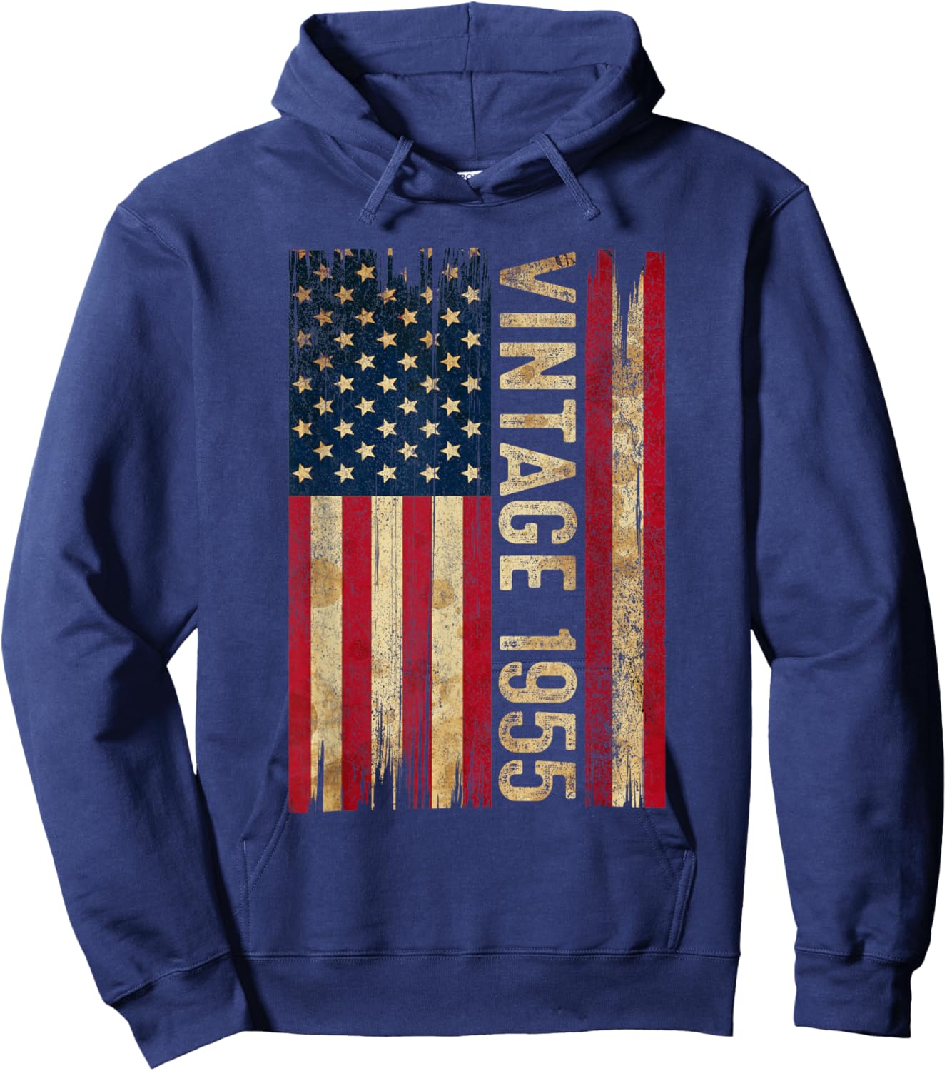 Vintage Made In 1955 American Flag 70th Birthday 70 Year Old Hoodie - Hoodie | Navy