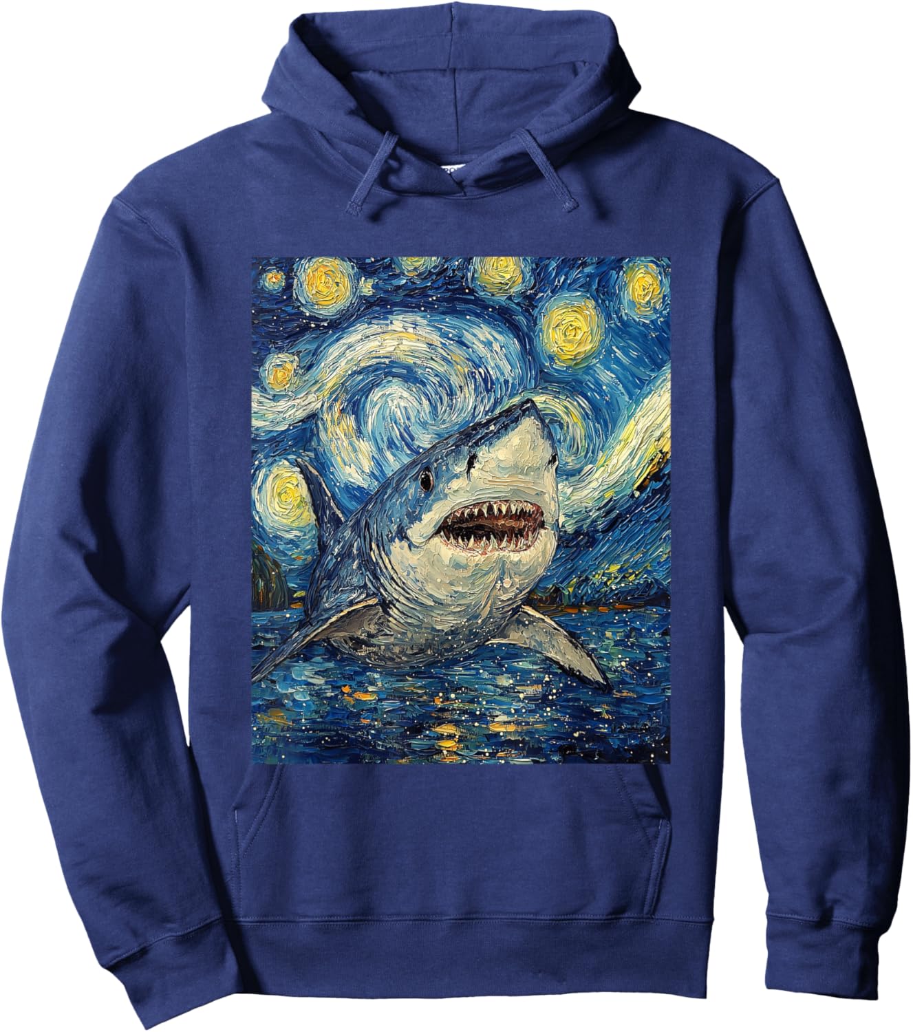 Funny Shark - Van Gogh Style - Starry Night Hoodie - Hoodie | Navy