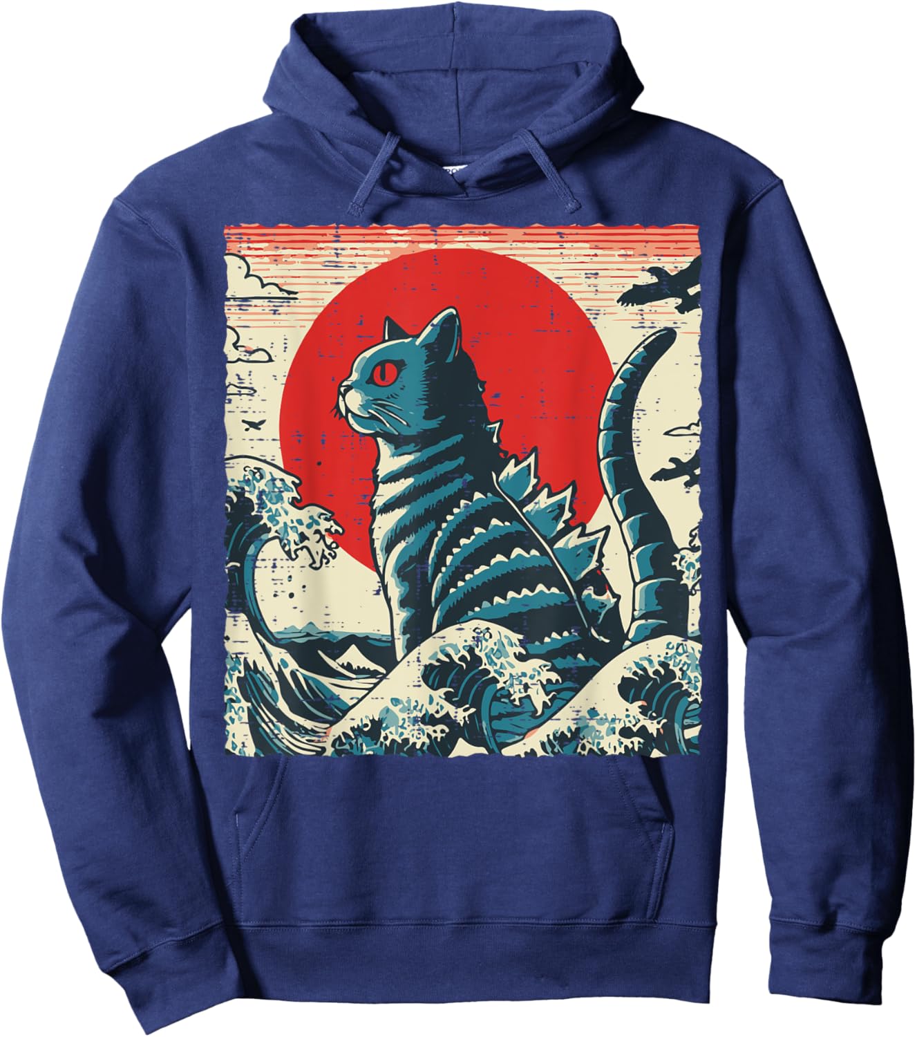 Cat Monster Japanese Wave Vintage Catzilla Art Men Women Kid Hoodie - Hoodie | Navy