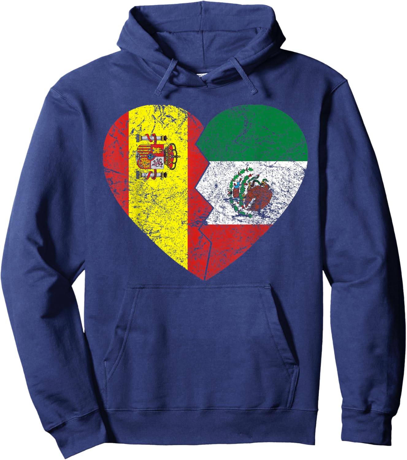 Mexican Spanish Flags Heart | Spain Mexico Roots Vintage Hoodie - Hoodie | Navy