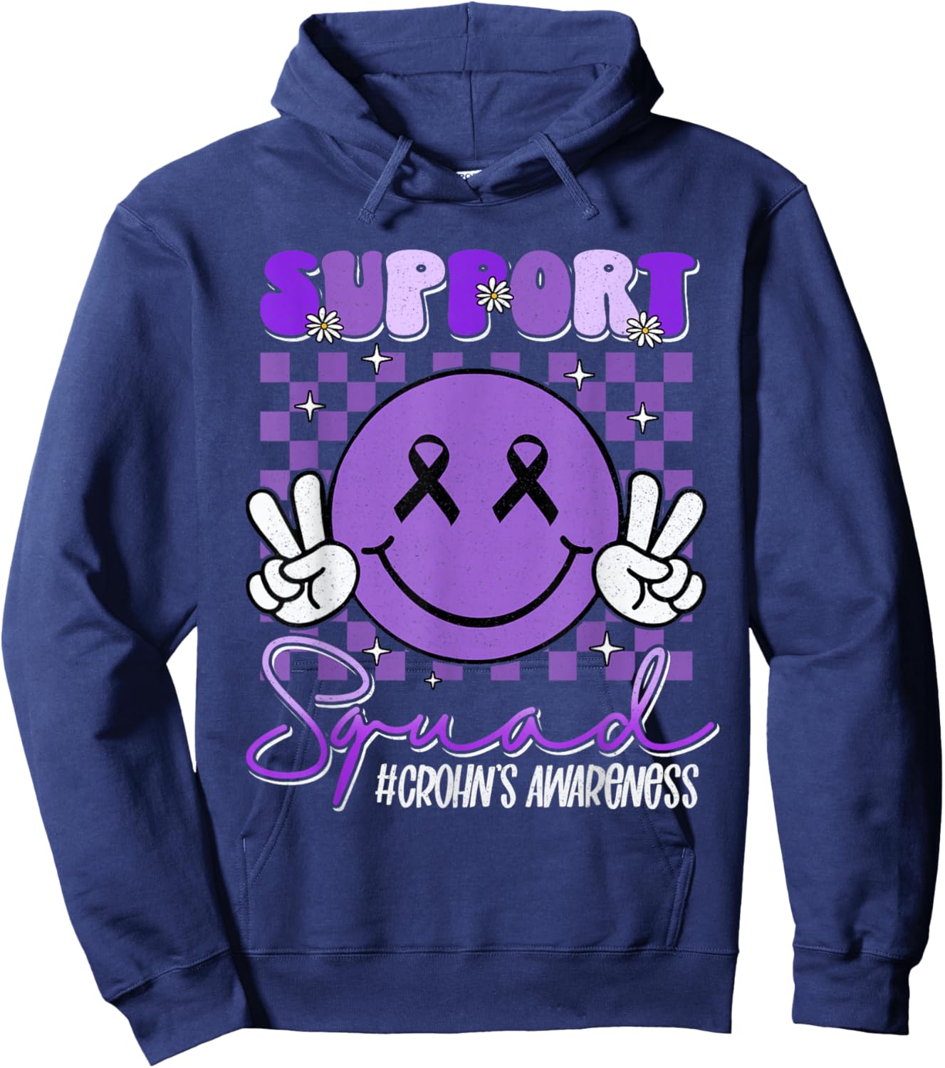 Crohns Disease Smile Face Support Purple Crohn's Awareness Hoodie - Hoodie | Navy