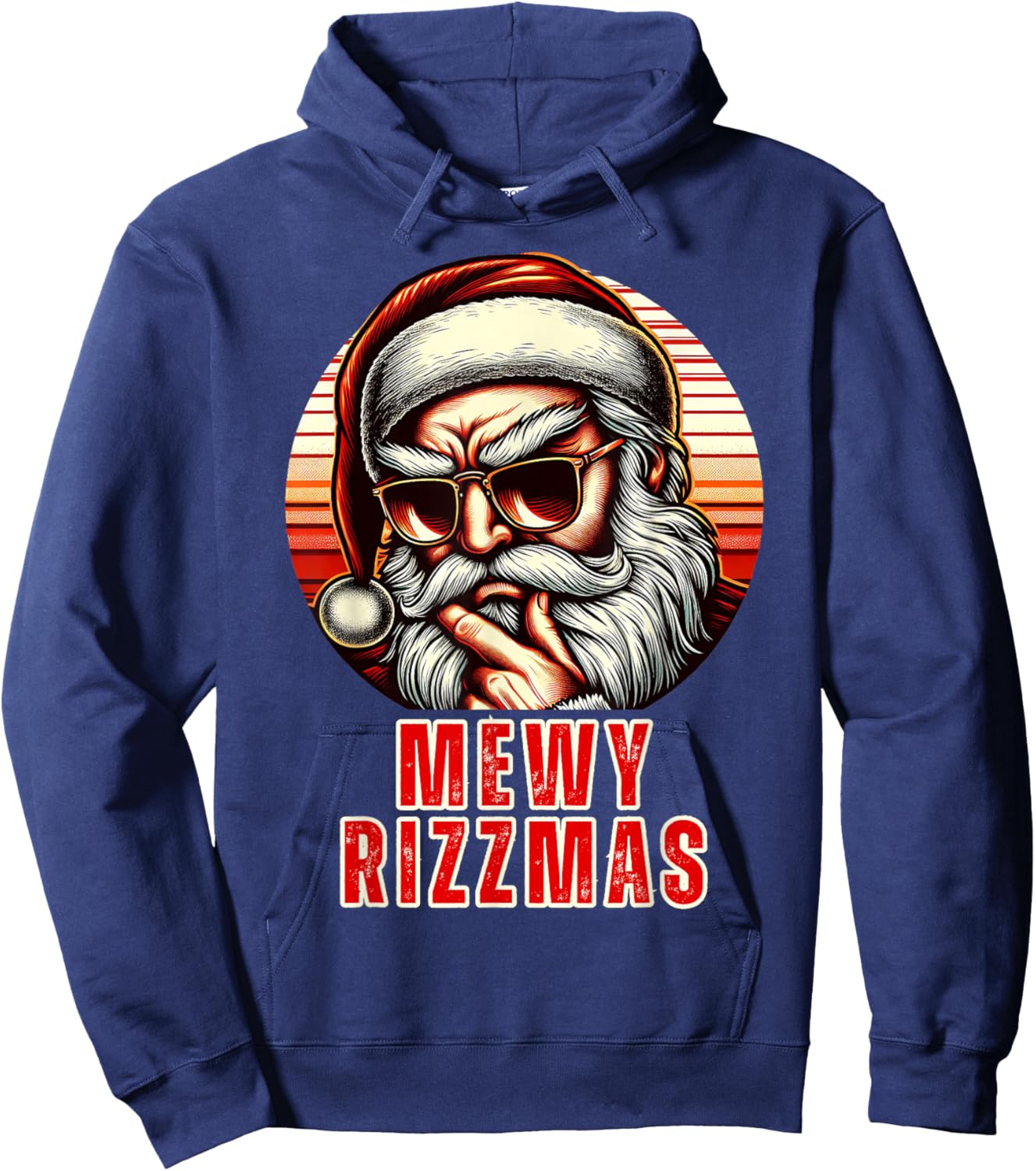 Mewy Rizzmas Funny Santa Mewing Joke Rizz Christmas Hoodie - Hoodie | Navy