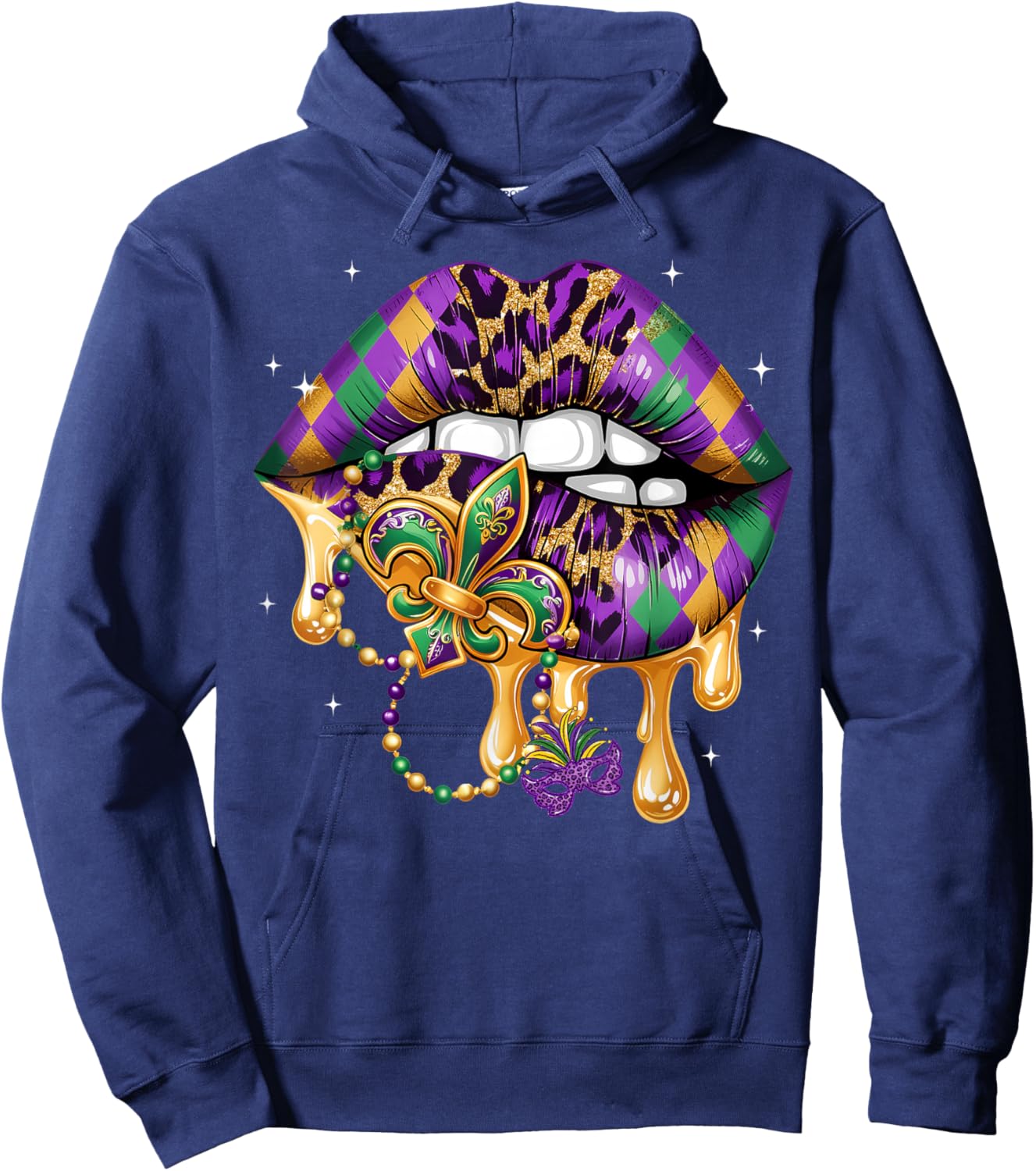 Mardi Gras Lip Women Girl Fleur De Lis Costume Funny Hoodie - Hoodie | Navy