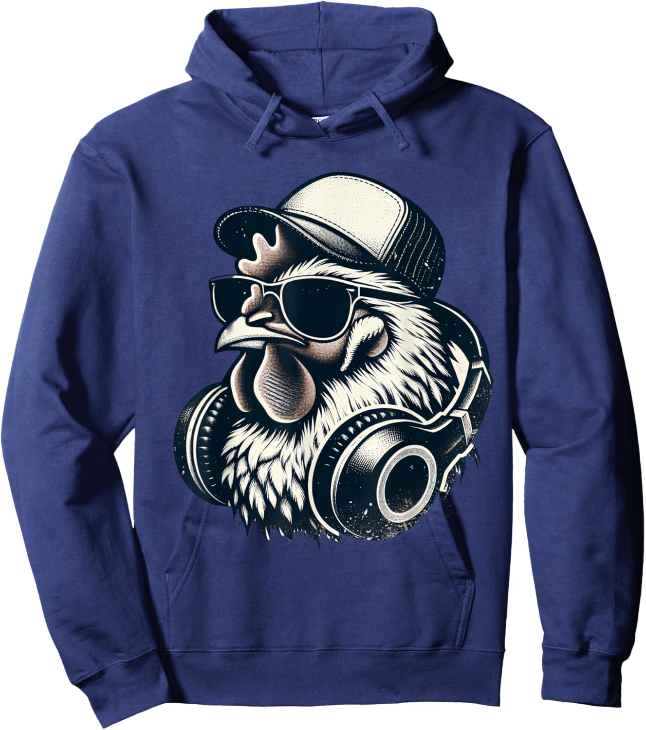 Music Chicken with Headphones Cool Rooster Hoodie - Hoodie | Navy