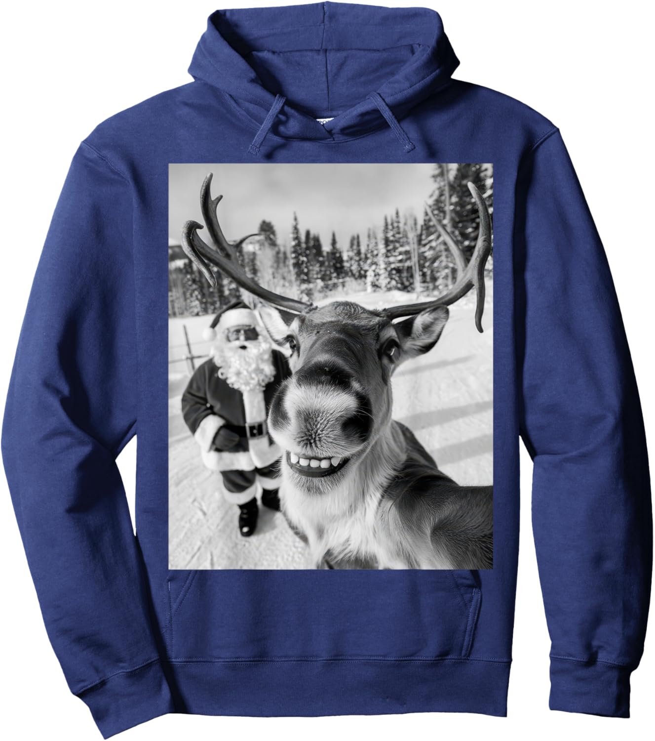 Reindeer Selfie Christmas Party Selfie Funny Reindeer Xmas Hoodie - Hoodie | Navy