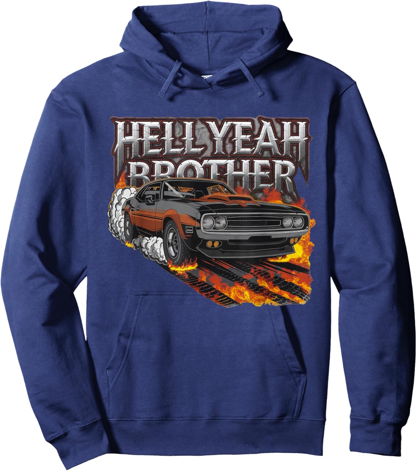 Novelty Hell Yeah Brother Classic Muscle Car Men Women Adult Hoodie - Hoodie | Navy