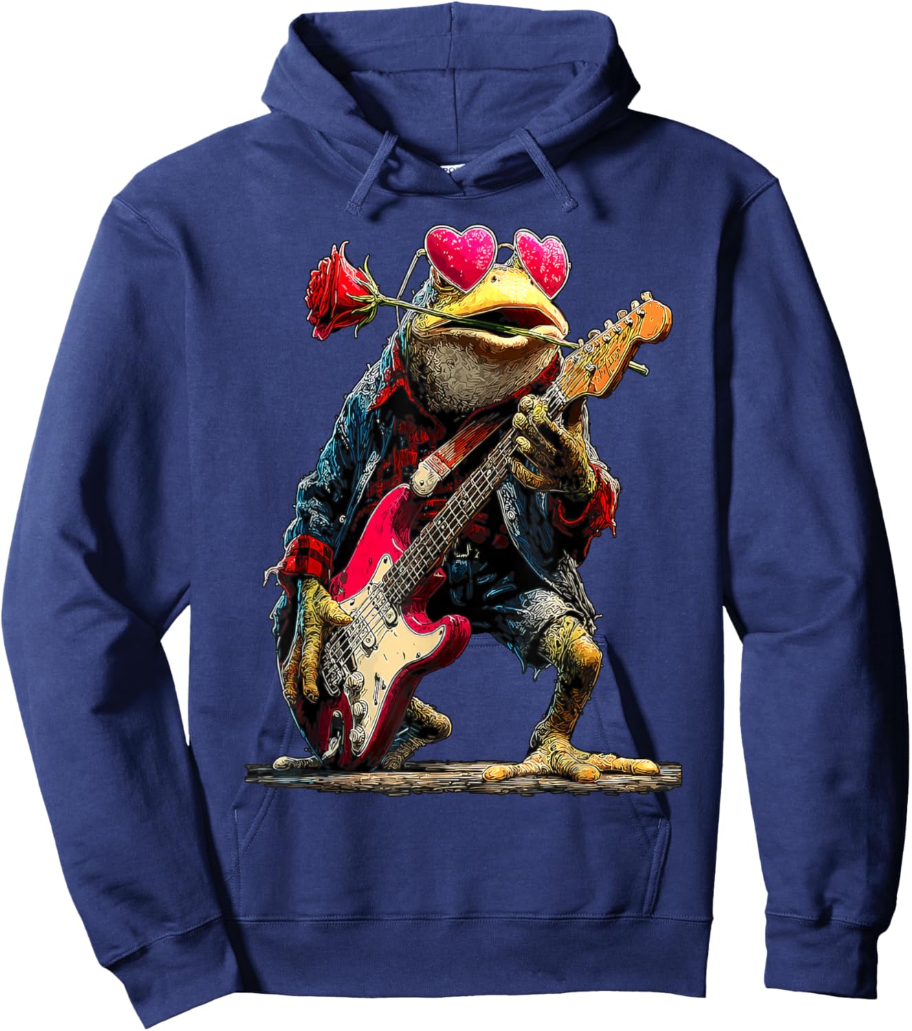 Joyful Frog Playing Guitar Guitarist Animal Valentine's Day Hoodie - Hoodie | Navy