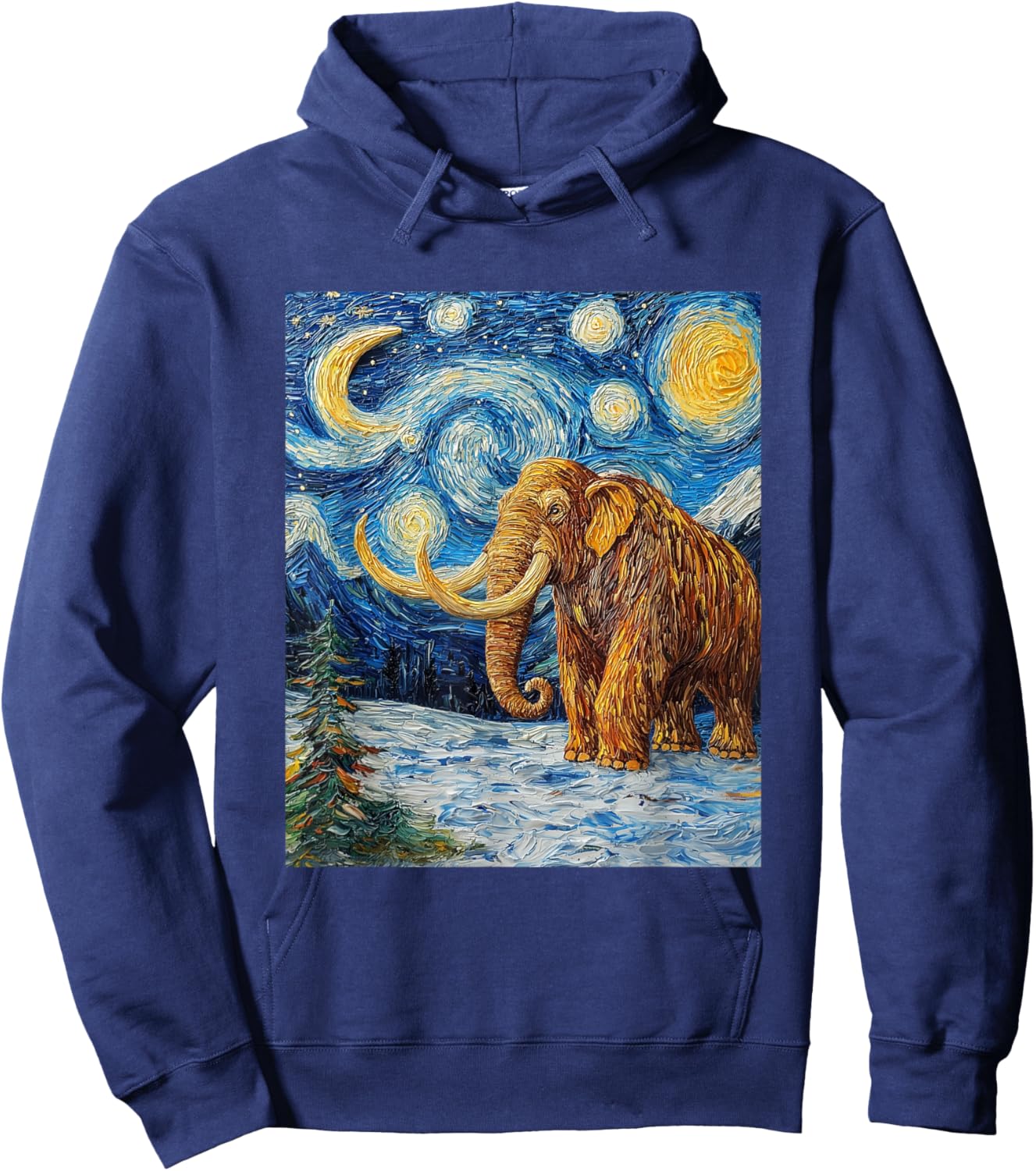 Woolly Mammoth Ice Age - Van Gogh Style - Starry Night Hoodie - Hoodie | Navy