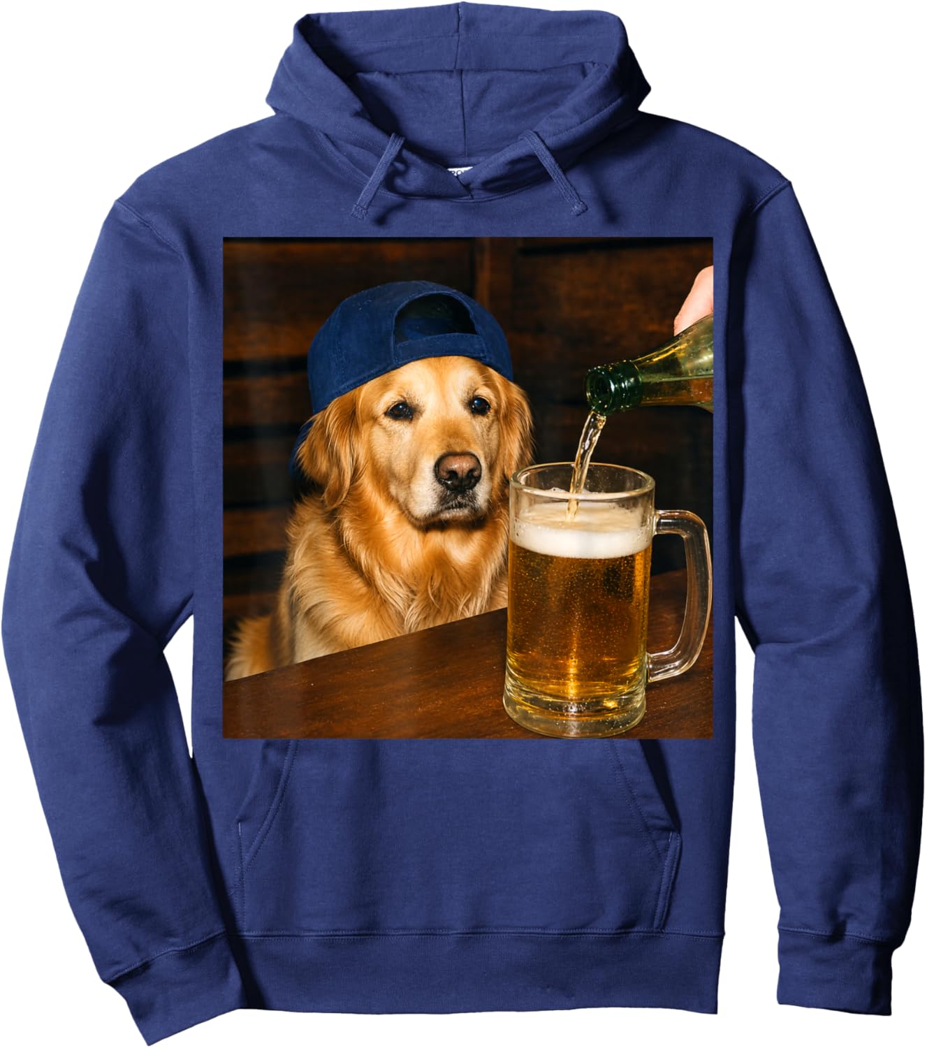 Funny Golden Retriever Drinking Beer Dog Meme Humor Hoodie - Hoodie | Navy