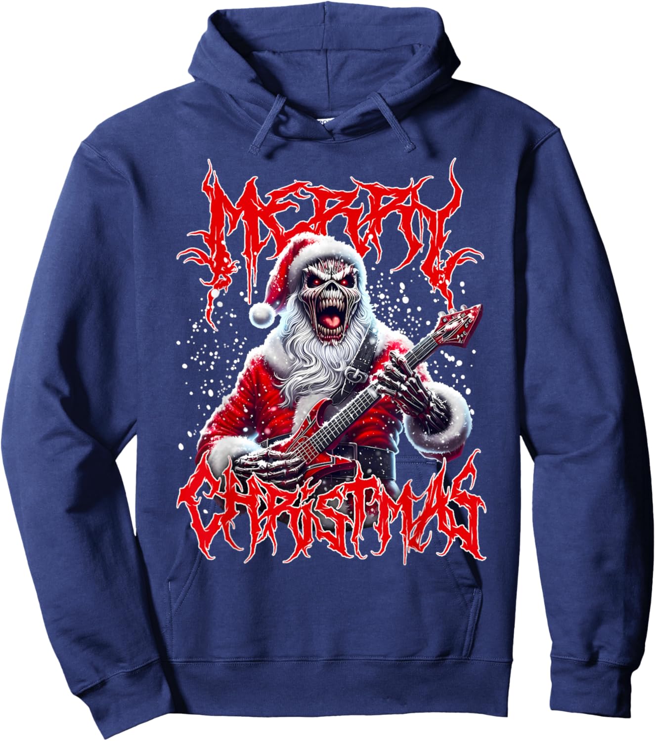 Merry Christmas Heavy Metal Santa Satanic Skull Hoodie - Hoodie | Navy