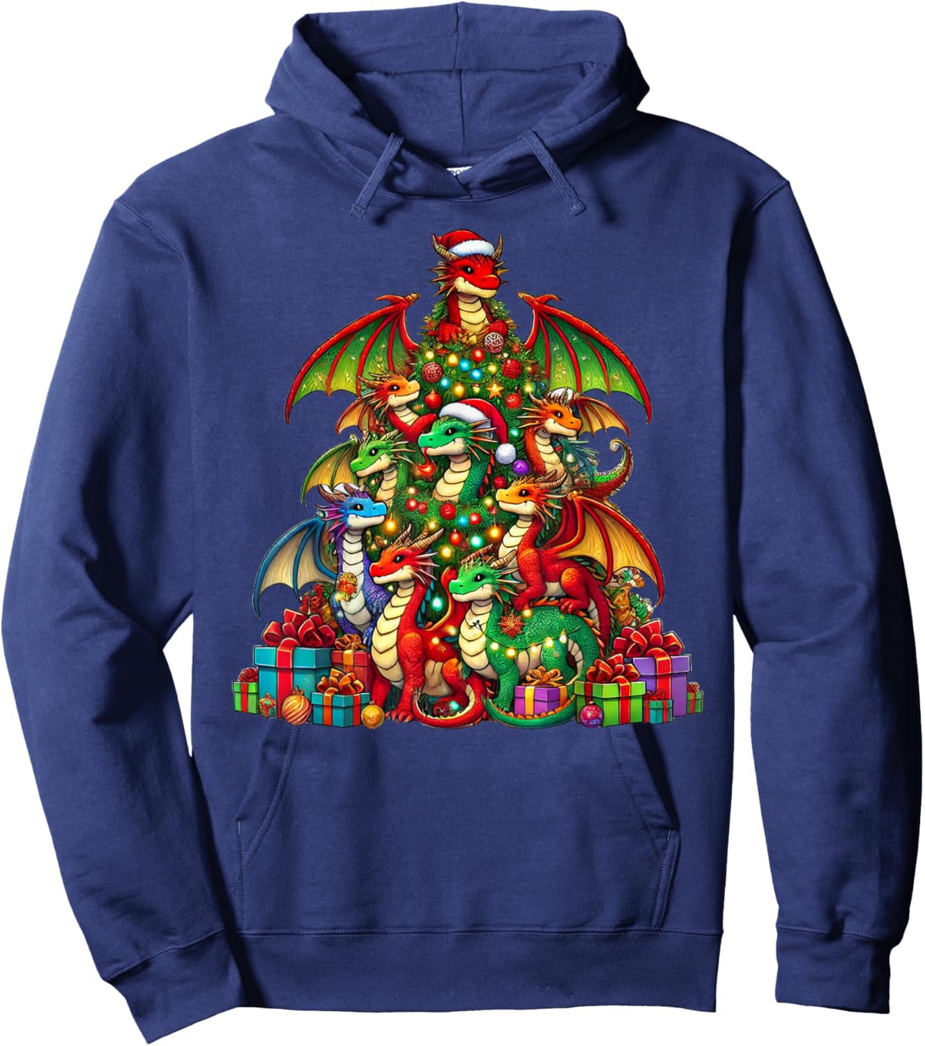 Dragon Christmas Tree Funny Dragon Xmas Hoodie - Hoodie | Navy