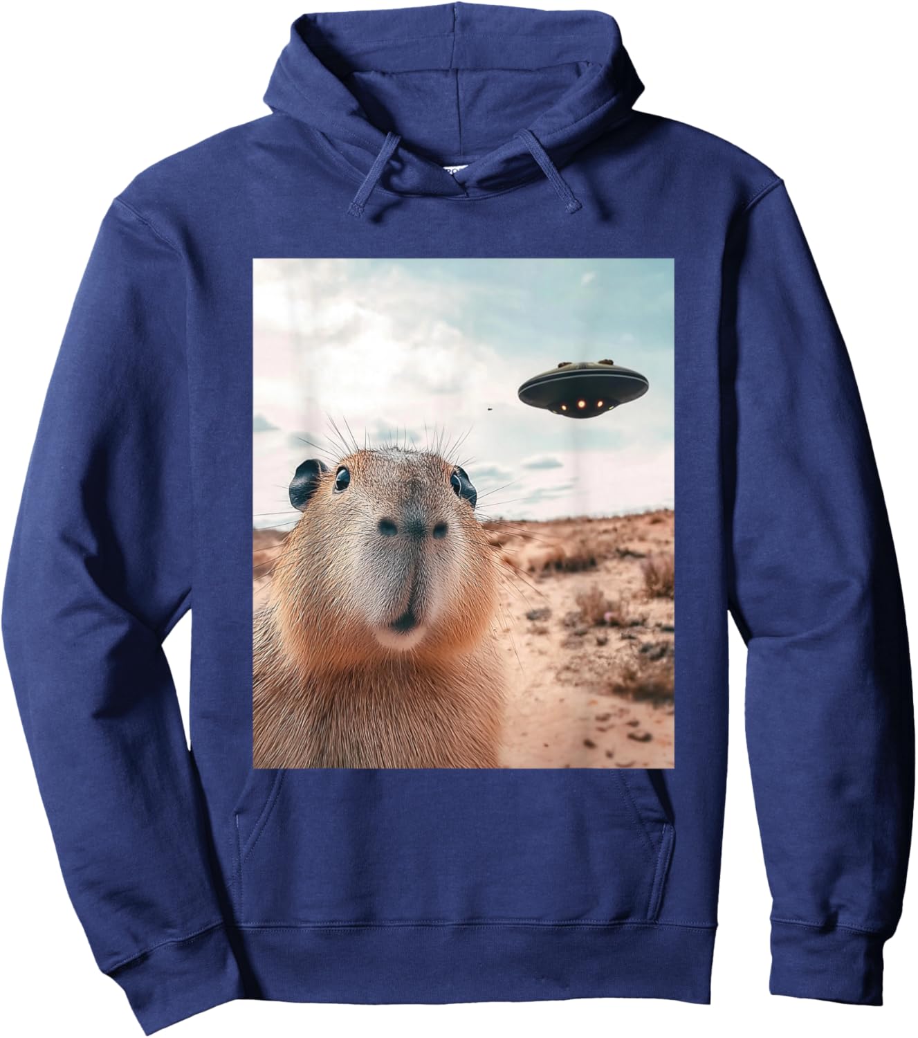 Capybara Selfie with UFOs Funny Graphic Hoodie - Hoodie | Navy