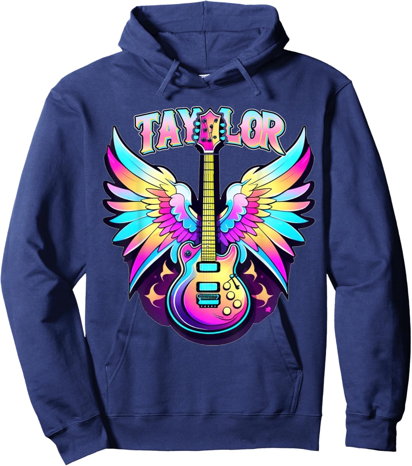 Girl Retro Taylor First Name Personalized Groovy 80's Pink Hoodie - Hoodie | Navy