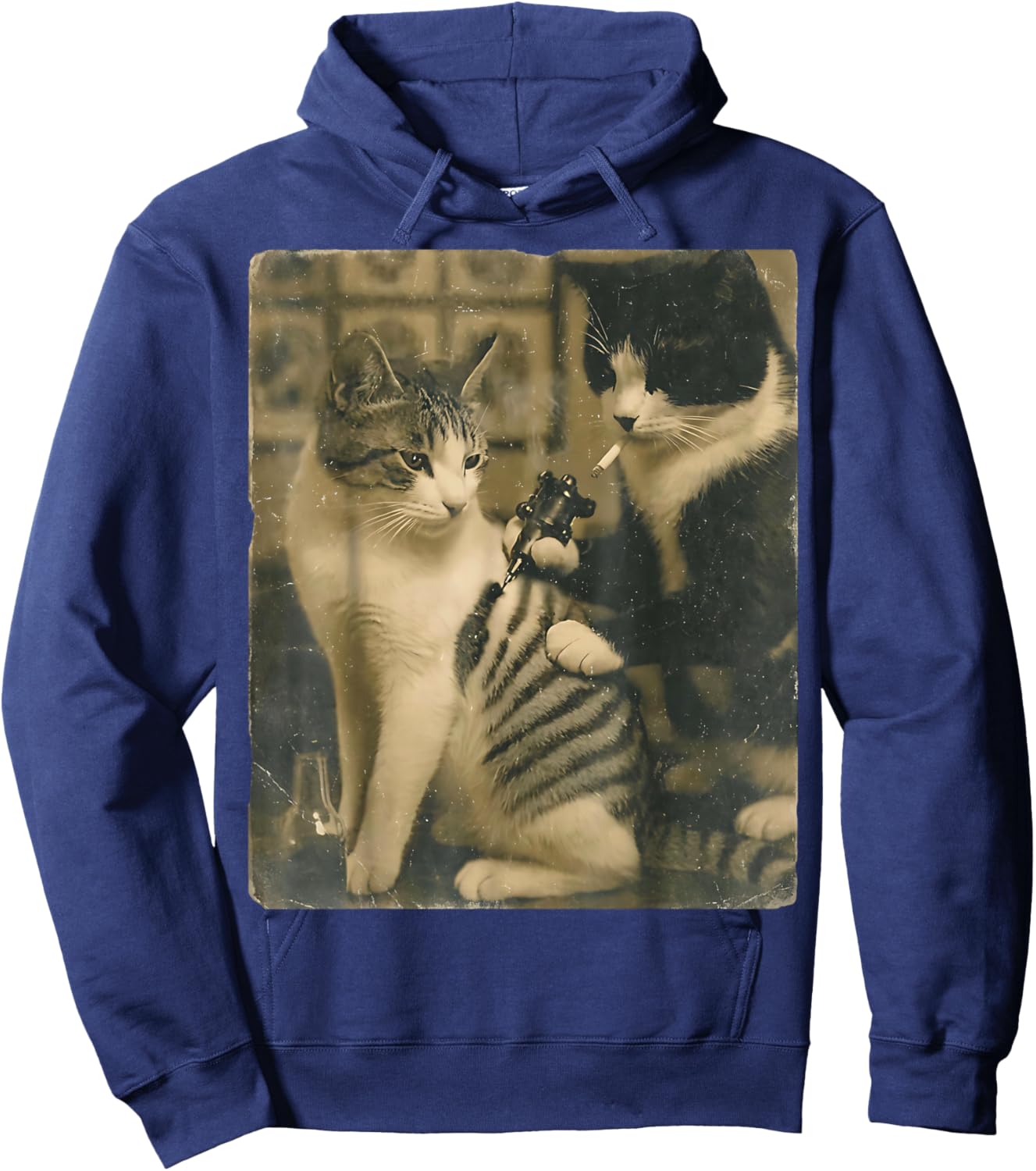 Vintage Cats Tattoo Inked Cat Artist Funny Meme Hoodie - Hoodie | Navy