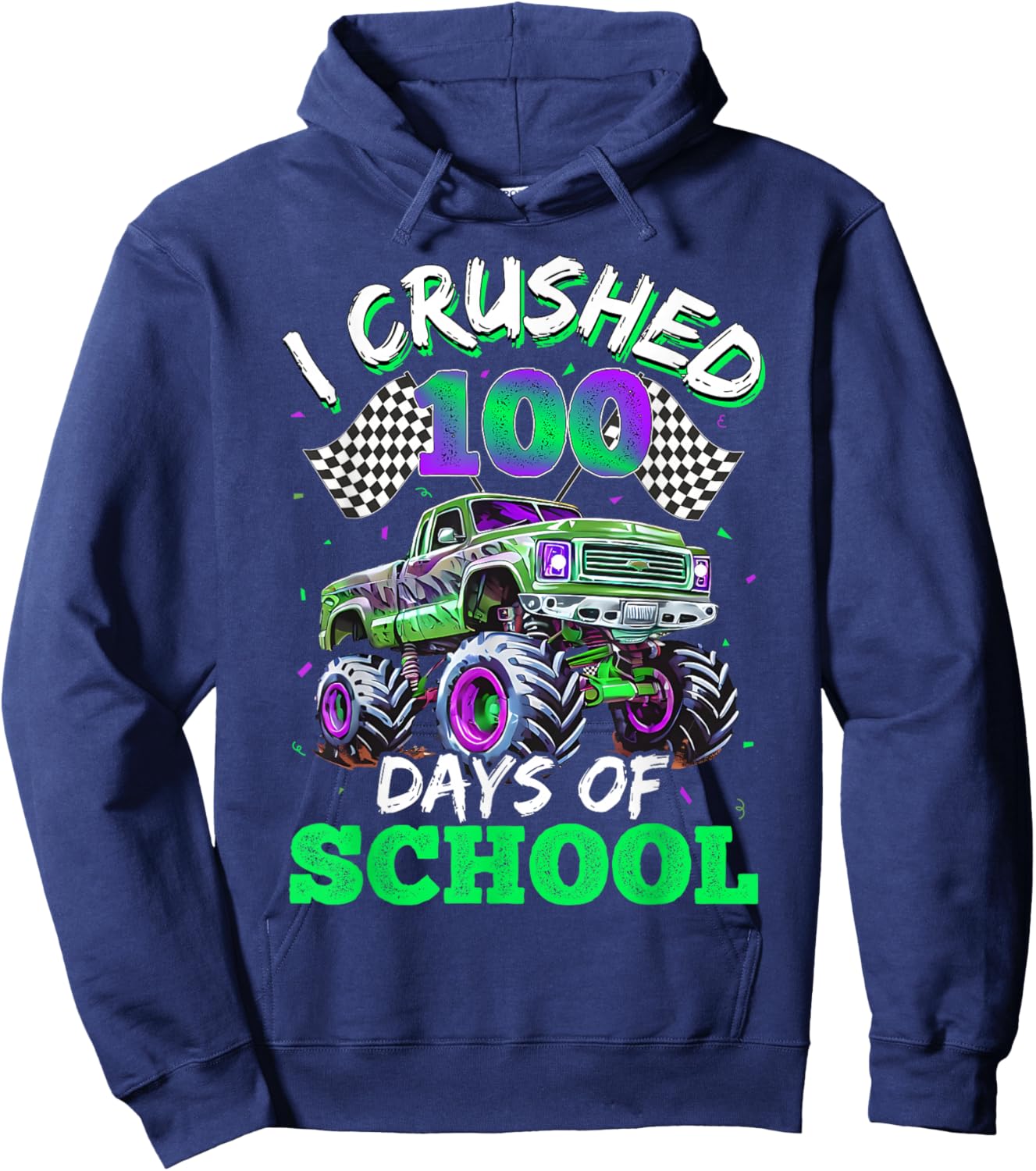 100 Days of School Monster Truck 100th Day of School Boys Hoodie - Hoodie | Navy